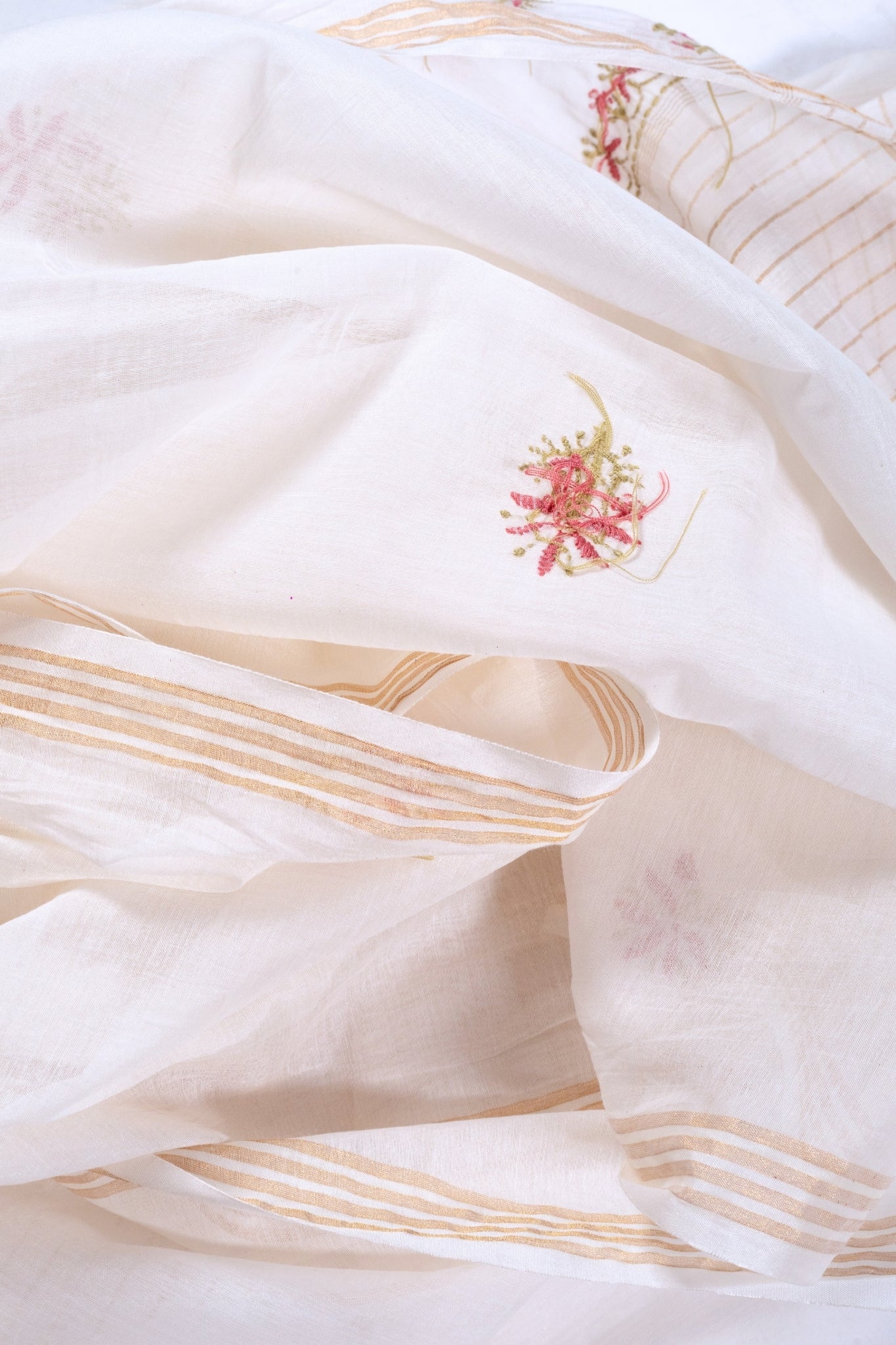 Mul Chanderi Semi-stitched Chikankari Anarkali Suit (3 Piece, Off-White with Coloured Embroidery)