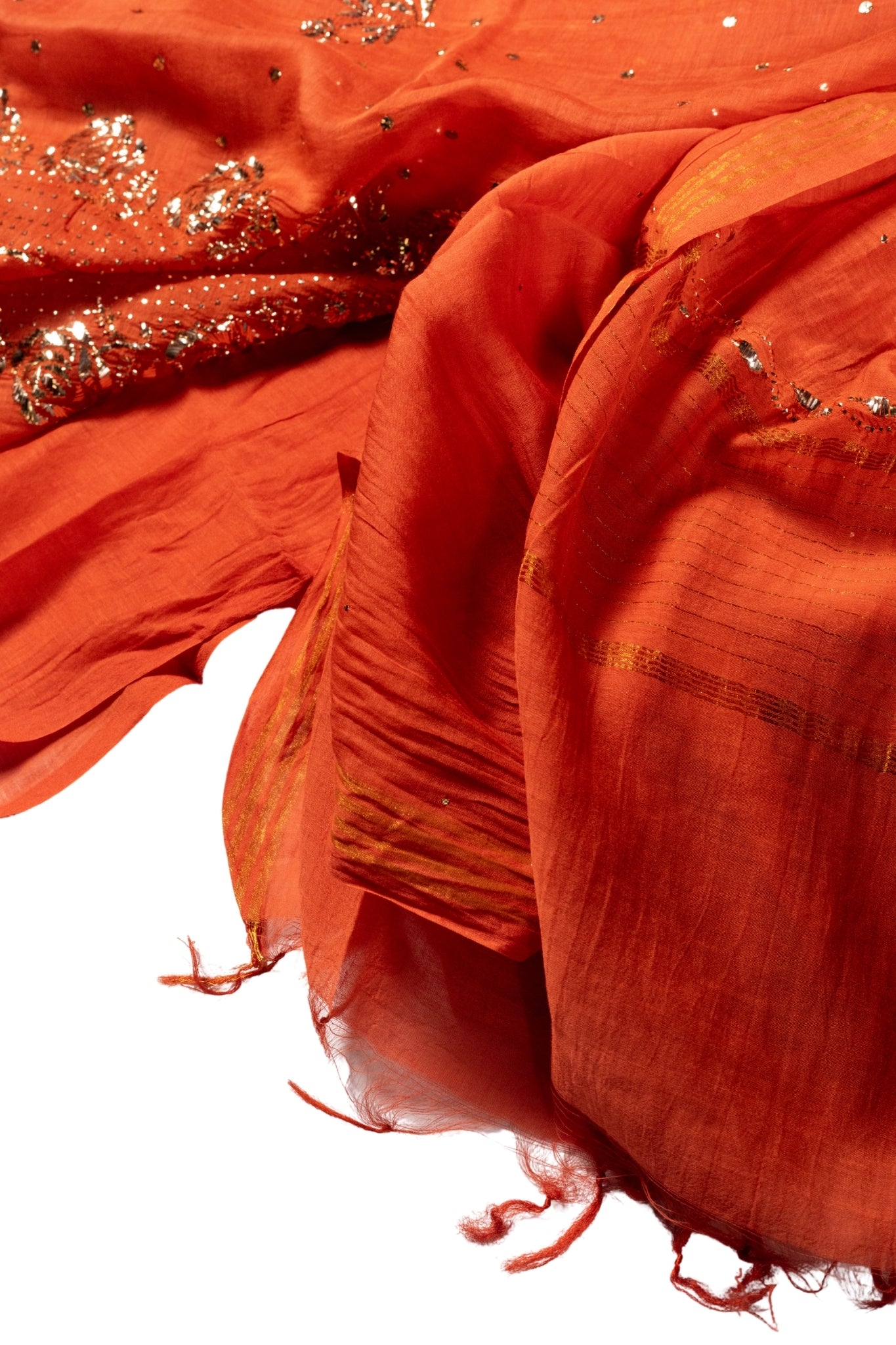 Mul Chanderi Chikankari Suit with Mukaish Work (3 Piece, Unstitched, Rust)