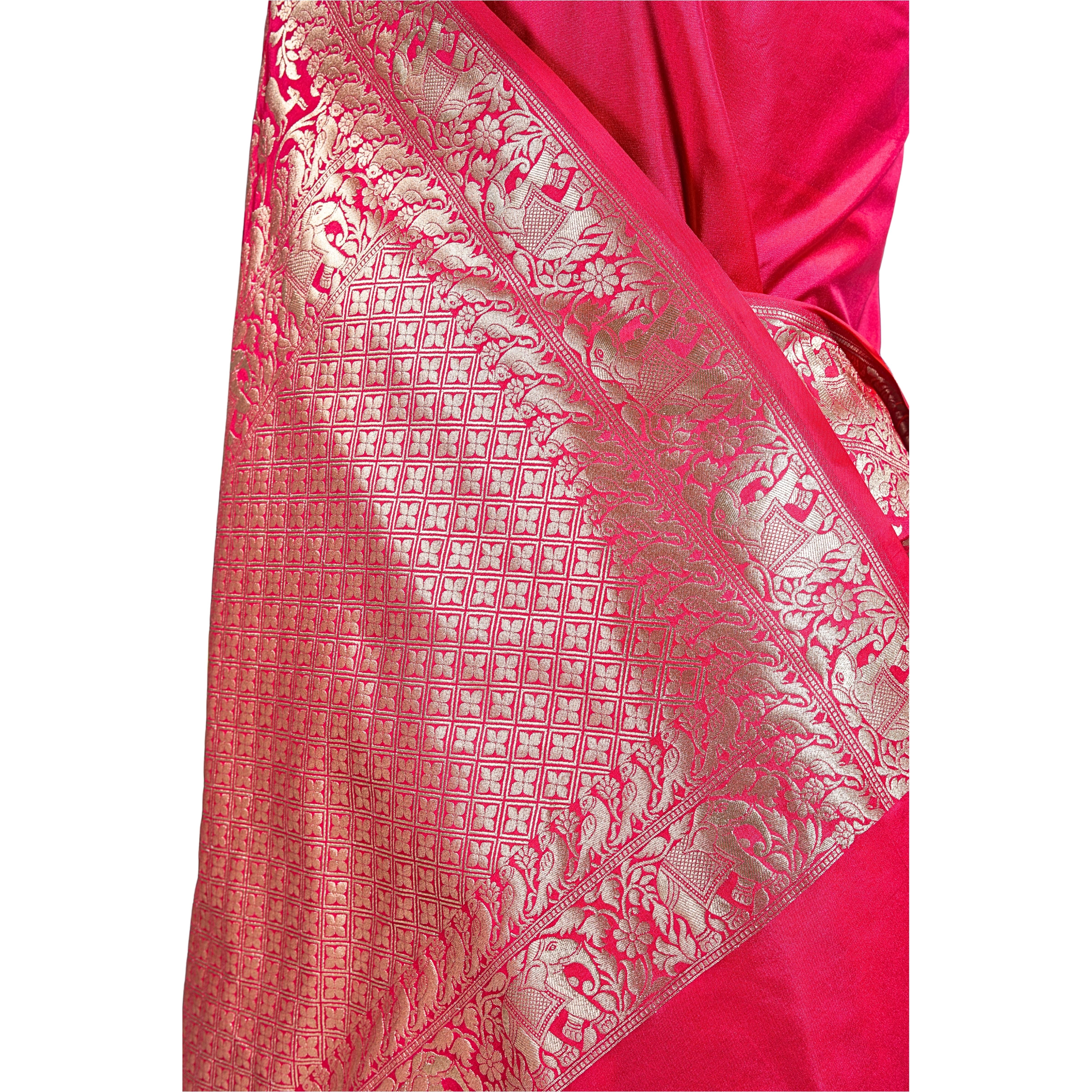 Banarasi Silk Saree(Rani Pink, Shikargah)