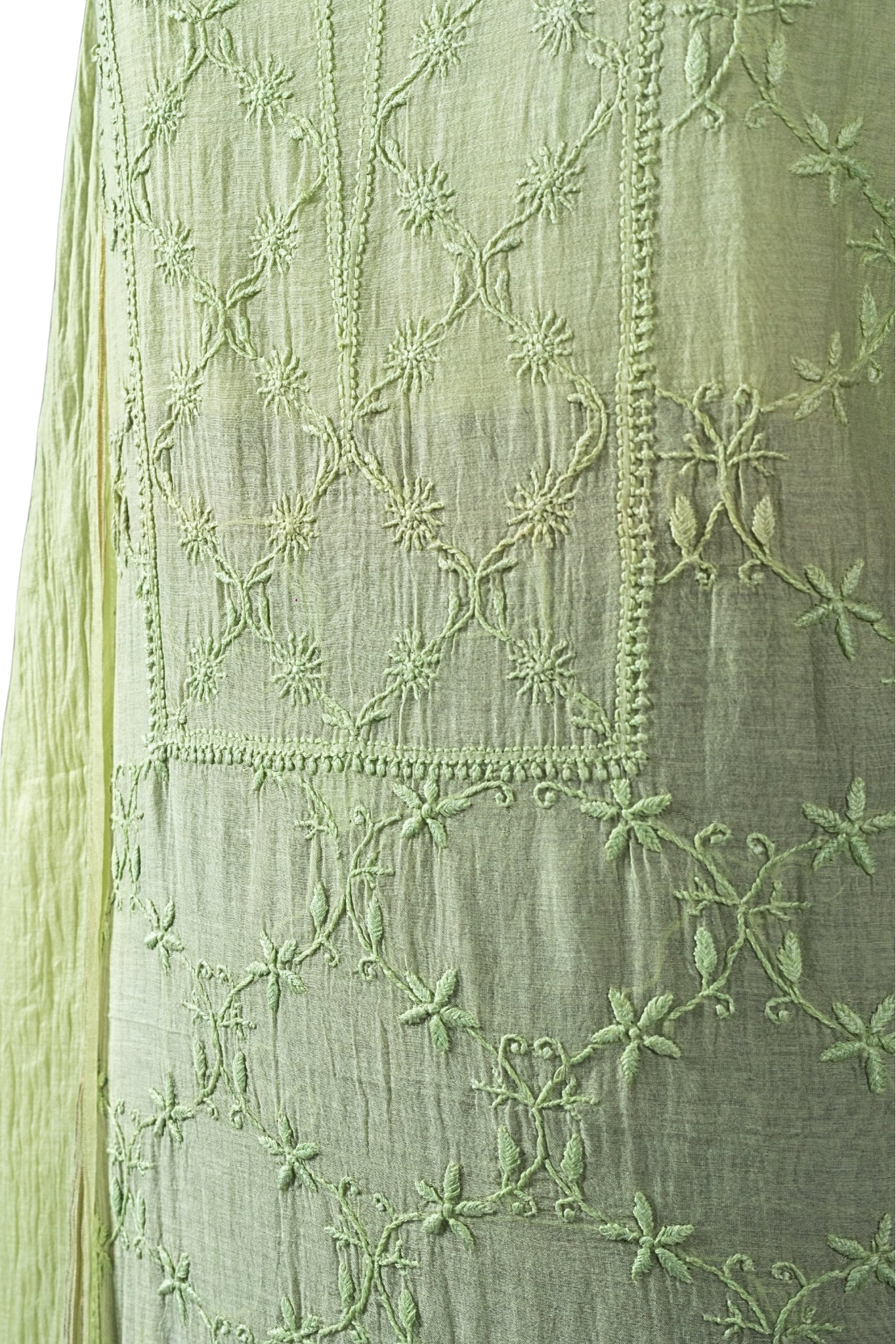 Mul Chikankari Suit with Panel Work (3 Piece, Unstitched, Lime)