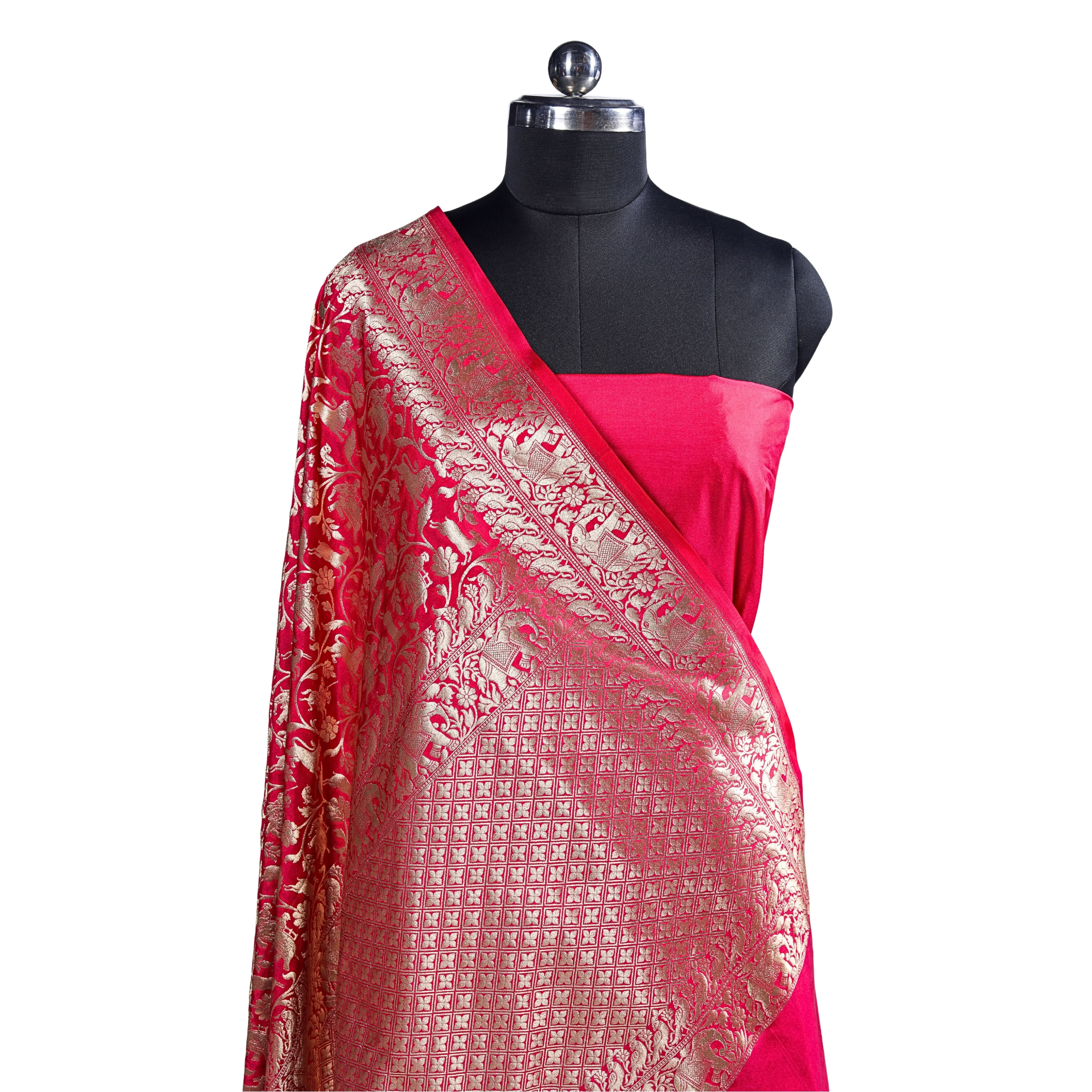 Banarasi Silk Saree(Rani Pink, Shikargah)