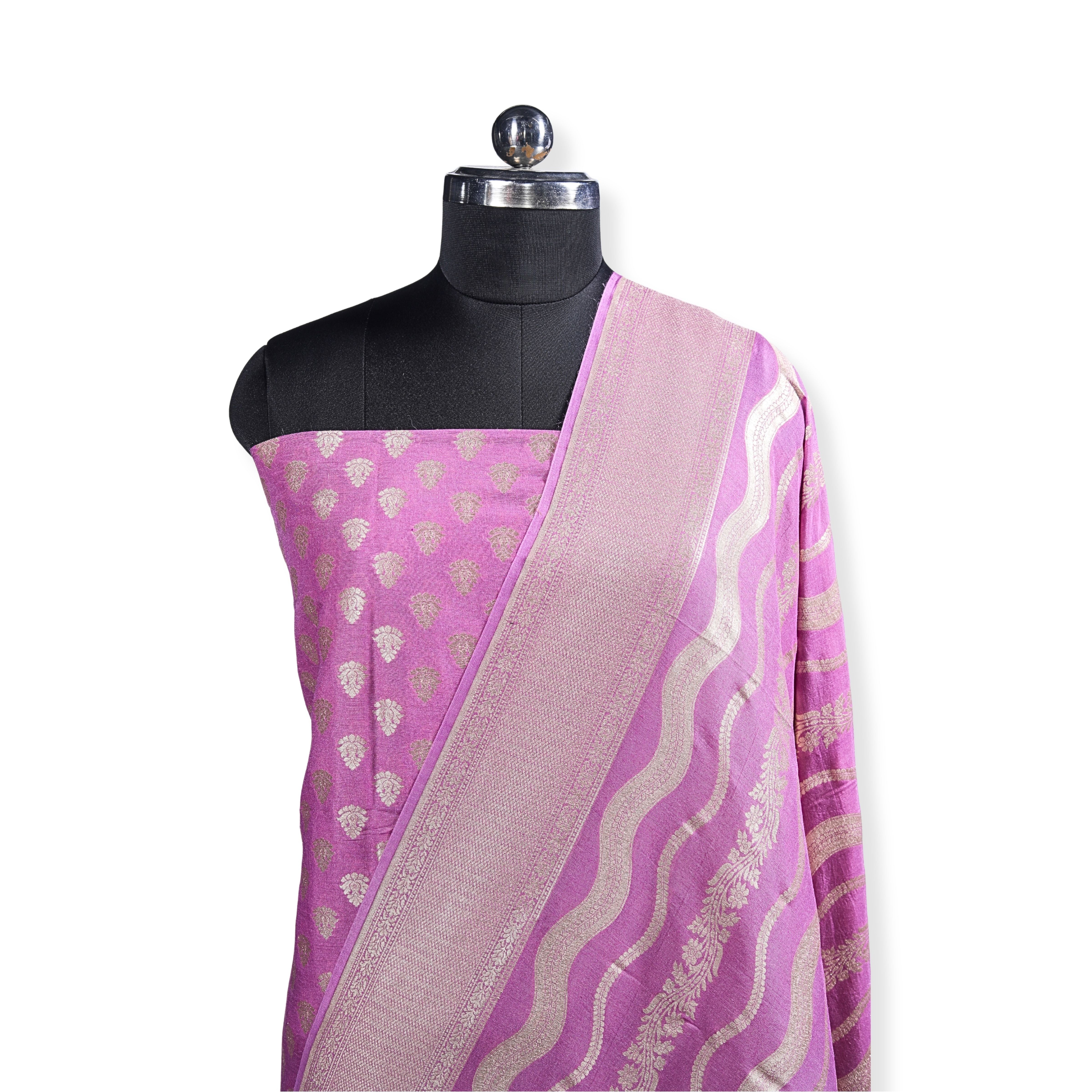 Banarasi Silk Suit(3 Piece, Unstitched, Purple)