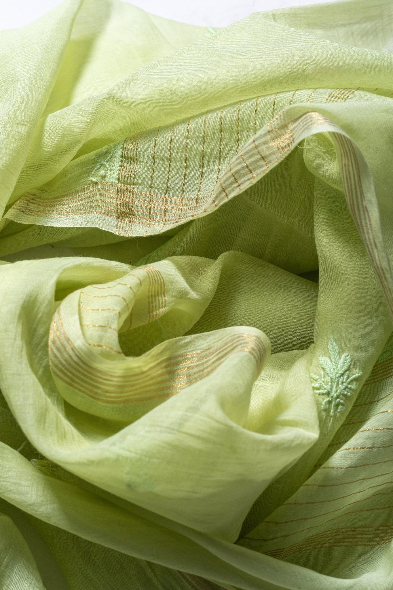 Mul Chikankari Suit with Panel Work (3 Piece, Unstitched, Lime)