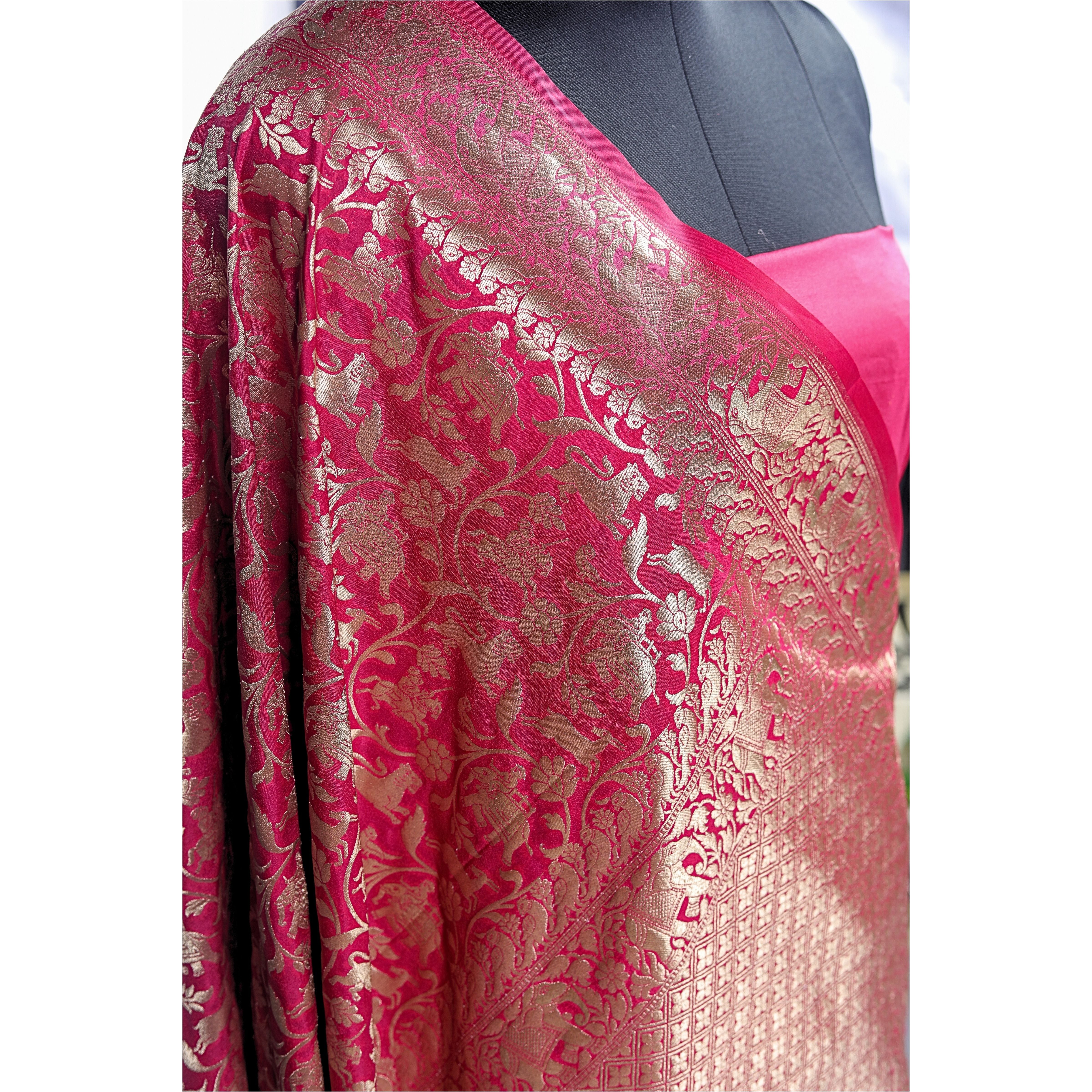 Banarasi Silk Saree(Rani Pink, Shikargah)