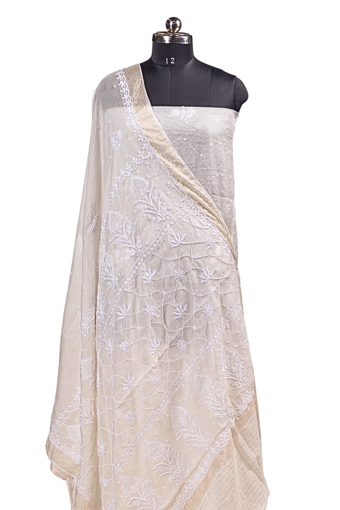 Mul Chanderi Saree with Cutdana and Add On Work (Light Beige, Dyeable)