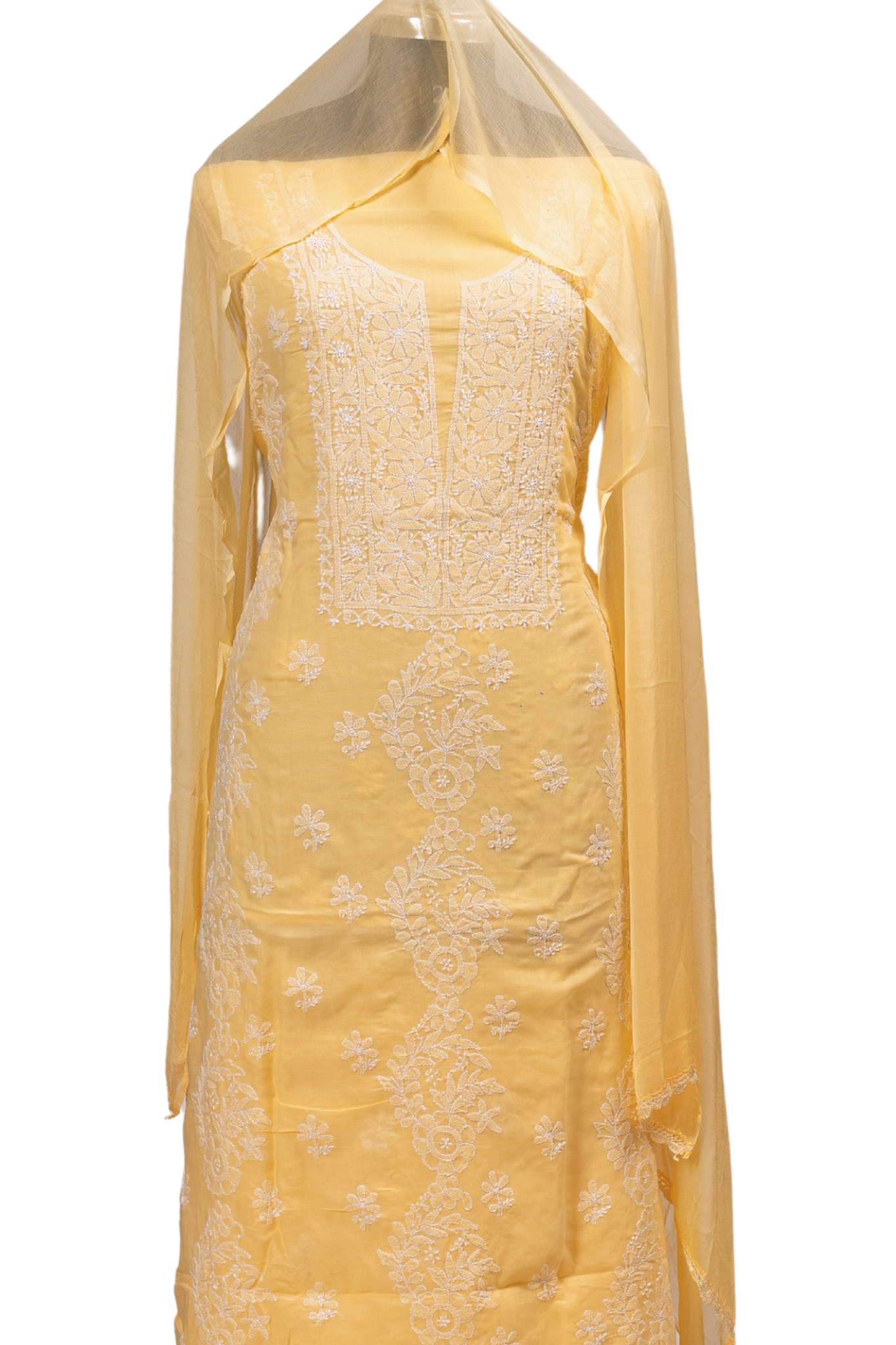 Terry Rubia Chikankari Suit with Shadow Work (3 Piece, Unstitched, Spanish Yellow)