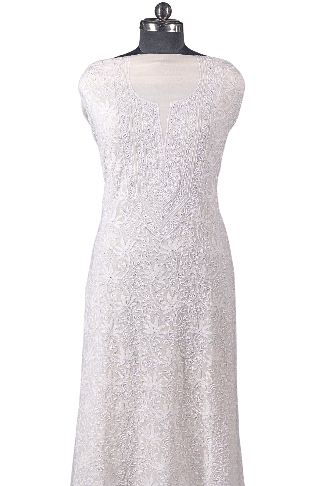 Pure Georgette Chikankari Suit with Shadow, Hole, Phool Patti, Do Taar Work (4 Piece, Dyeable, Off-White)