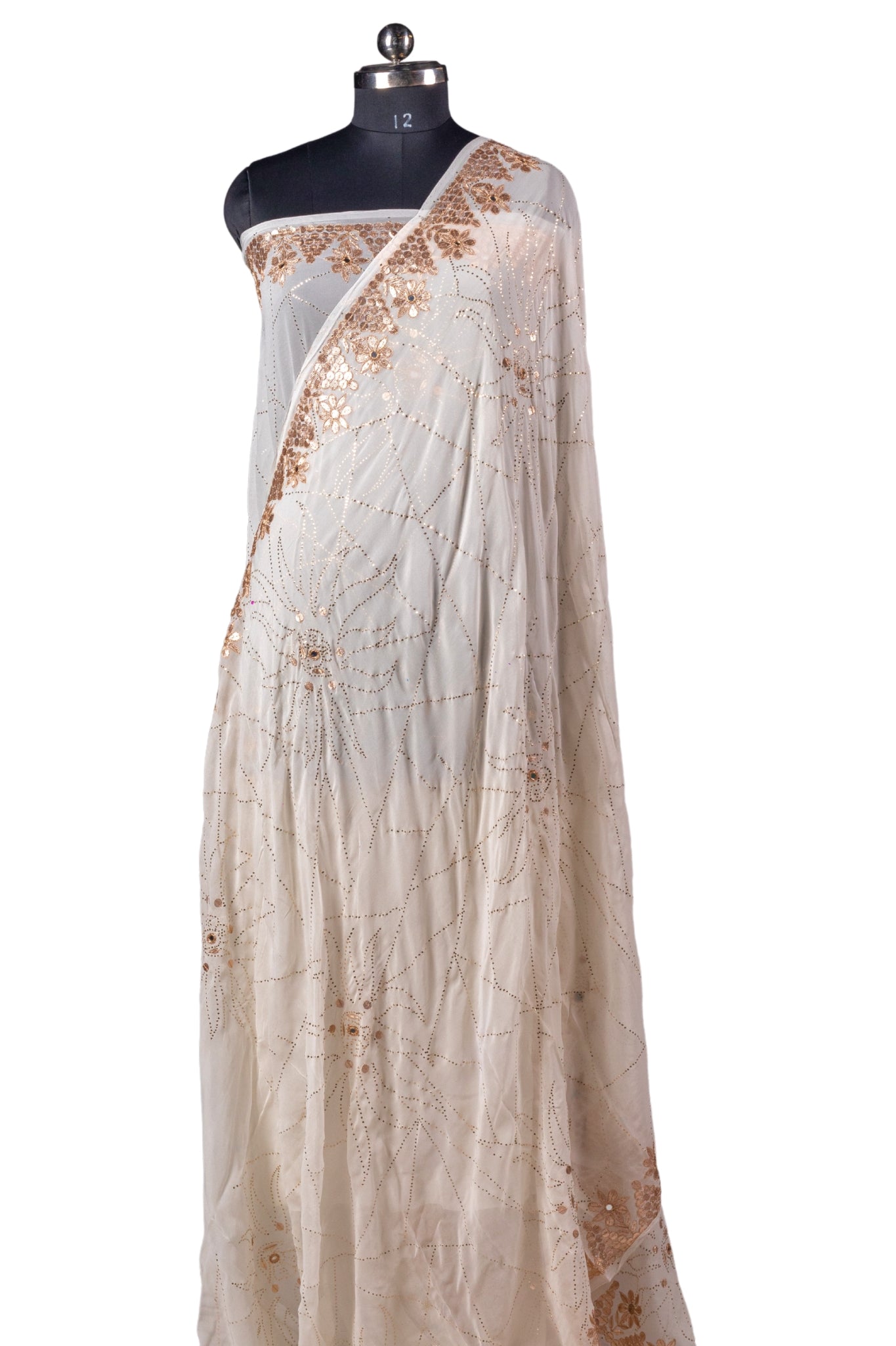 Viscose Chikankari Saree with Mukaish & Gota Patti Work (Off-White, Dyeable)