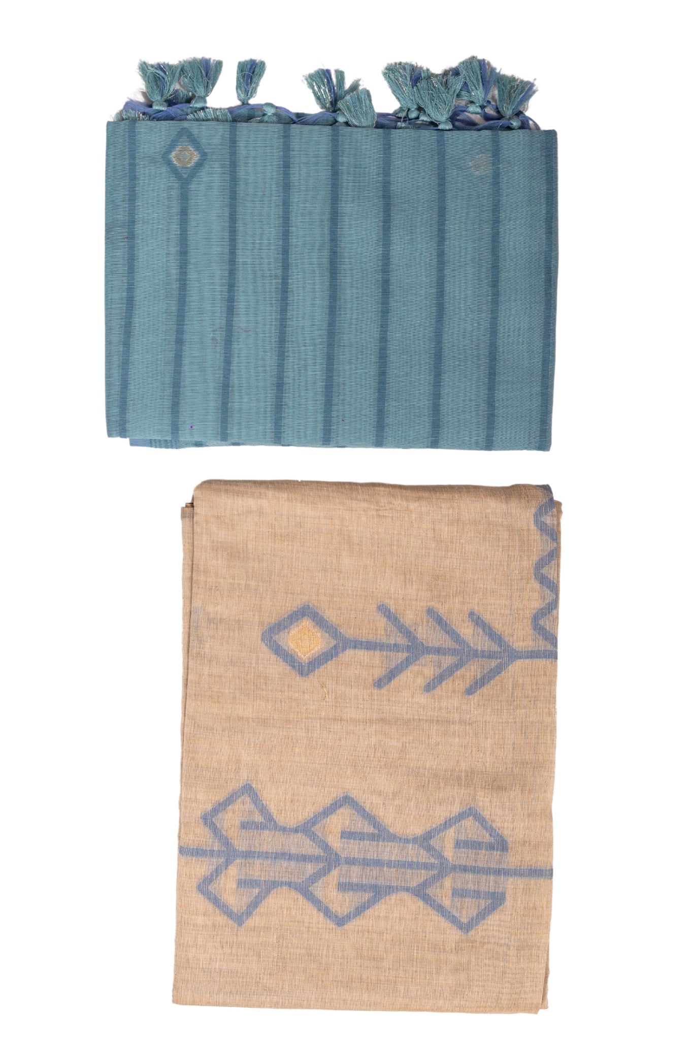 Linen Suit (2 Piece, Unstitched, Beige/Teal Blue)