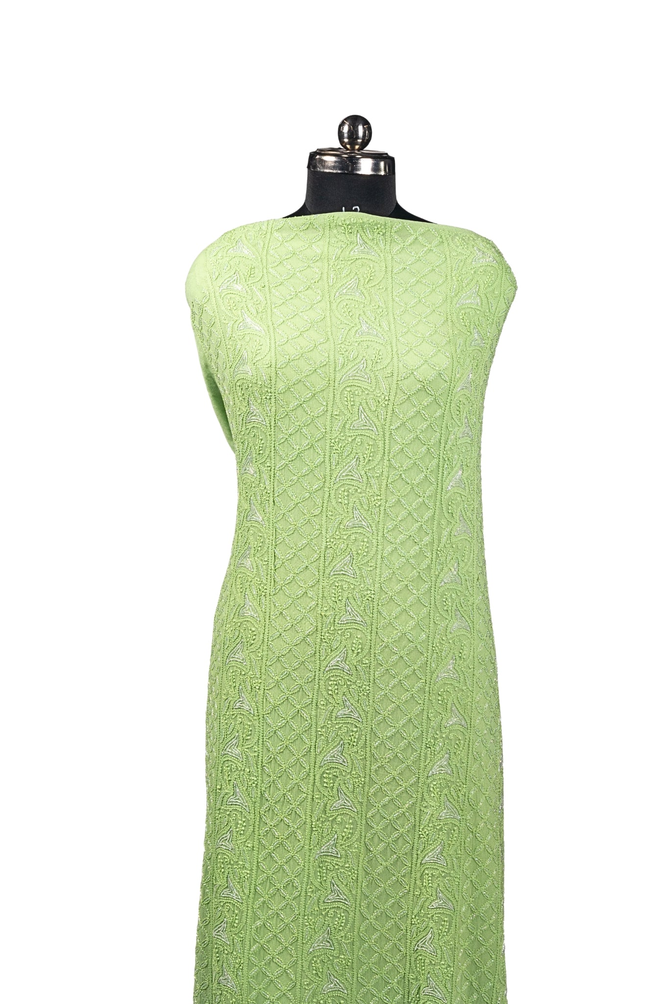 Viscose Georgette Chikankari Suit with Cutdana, Moti & Cotton Embroidery Work (4 Piece, Unstitched, Light Green)