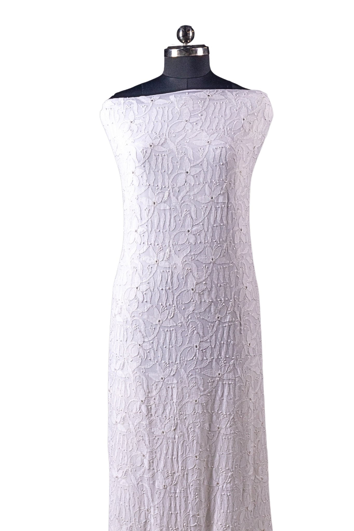 Viscose  Chikankari Suit with Shadow & Hole Work (4 Piece, Dyeable, White)