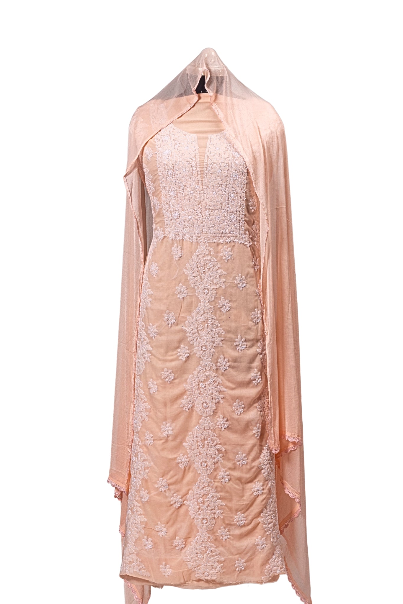 Terry Rubia Chikankari Suit with Shadow Work (3 Piece, Unstitched, Peach)