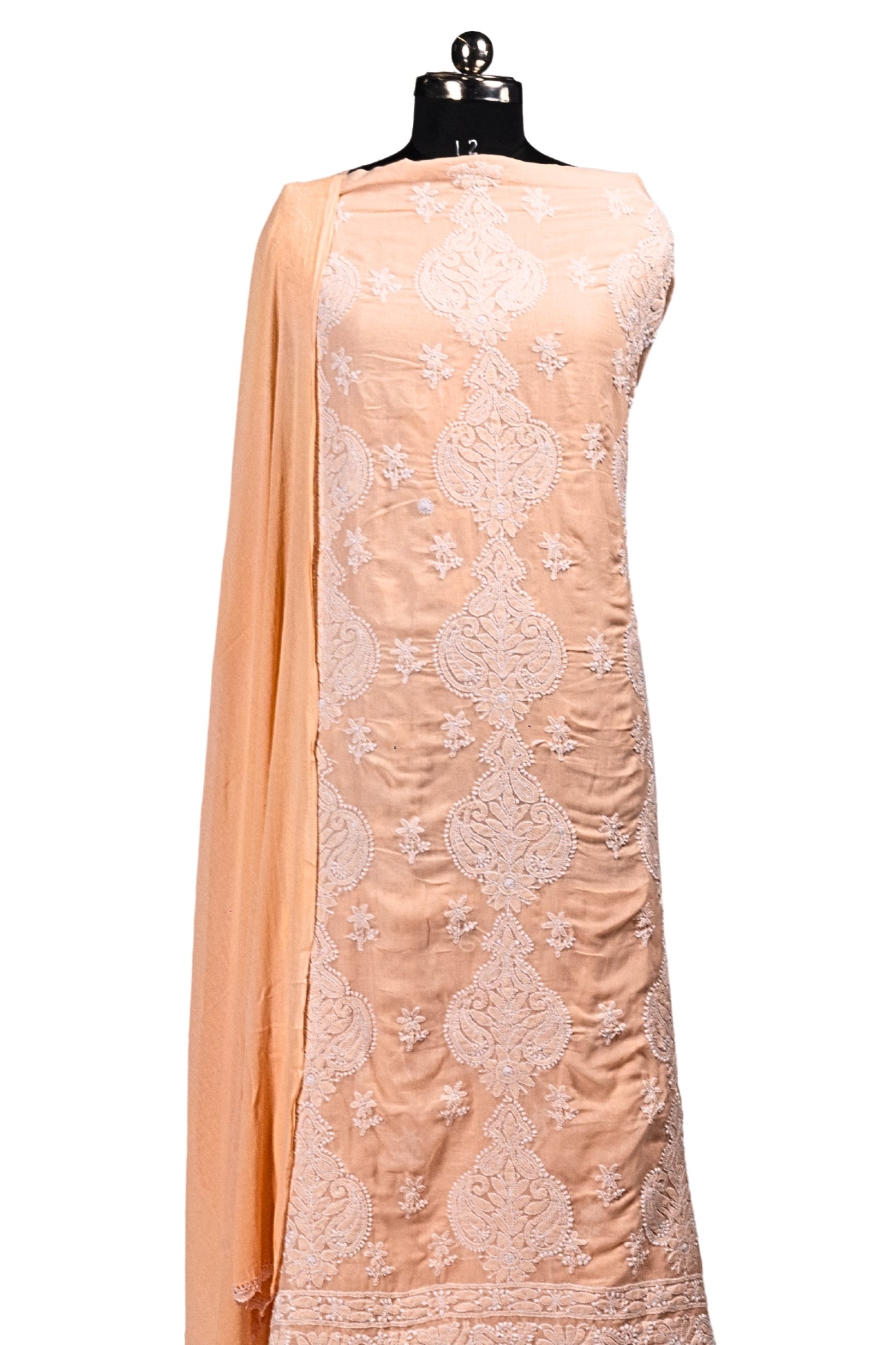 Terry Rubia Chikankari Suit with Shadow Work (3 Piece, Unstitched, Peach)