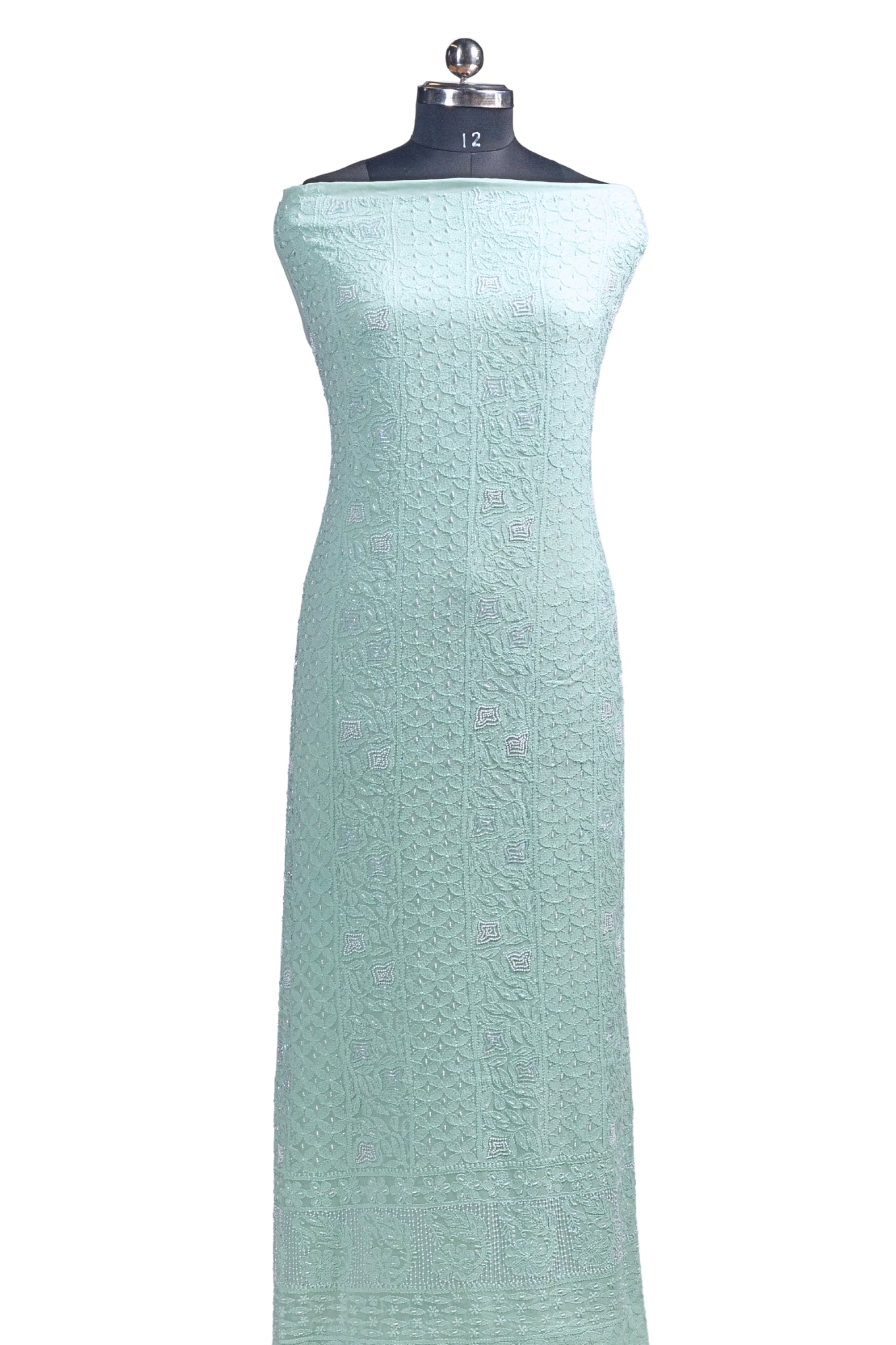 Viscose Chikankari Suit with Cutdana Moti Work (3 Piece, Unstitched, Sea Green)