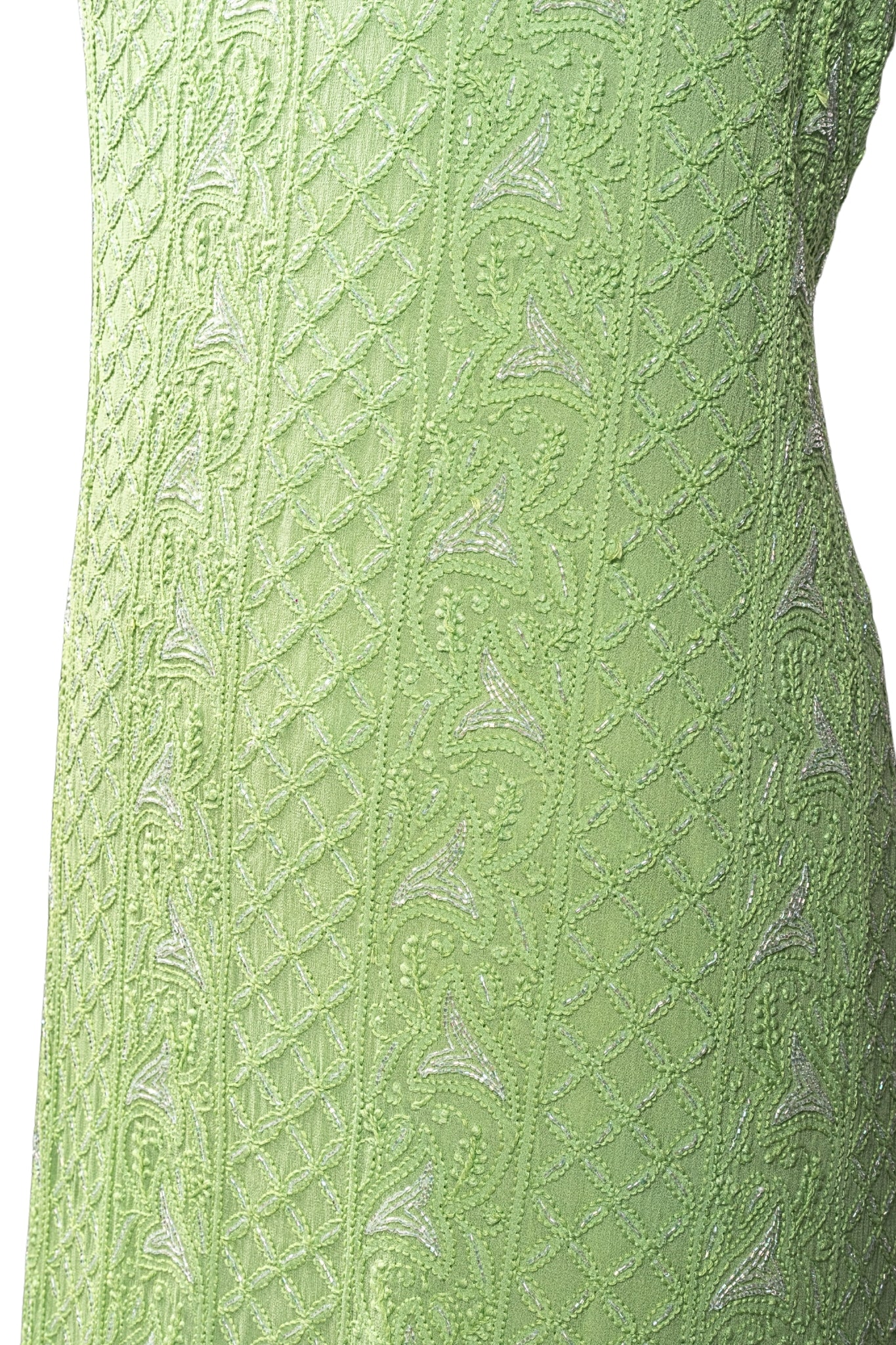 Viscose Georgette Chikankari Suit with Cutdana, Moti & Cotton Embroidery Work (4 Piece, Unstitched, Light Green)
