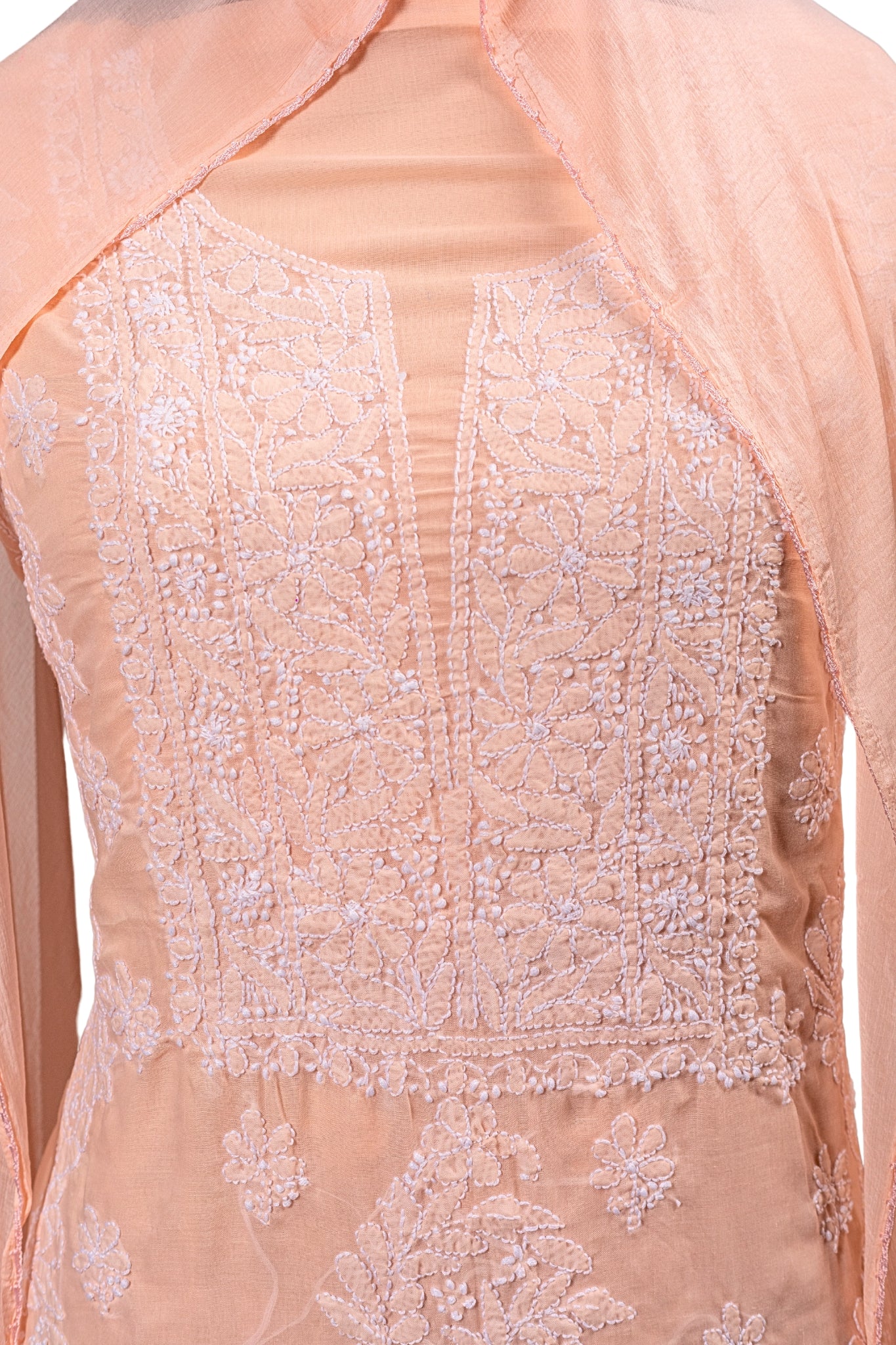Terry Rubia Chikankari Suit with Shadow Work (3 Piece, Unstitched, Peach)