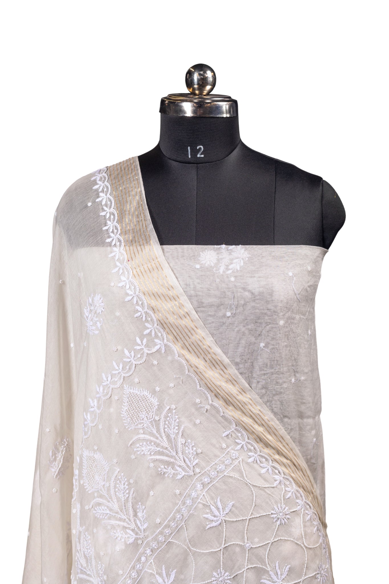 Mul Chanderi Saree with Cutdana and Add On Work (Light Beige, Dyeable)