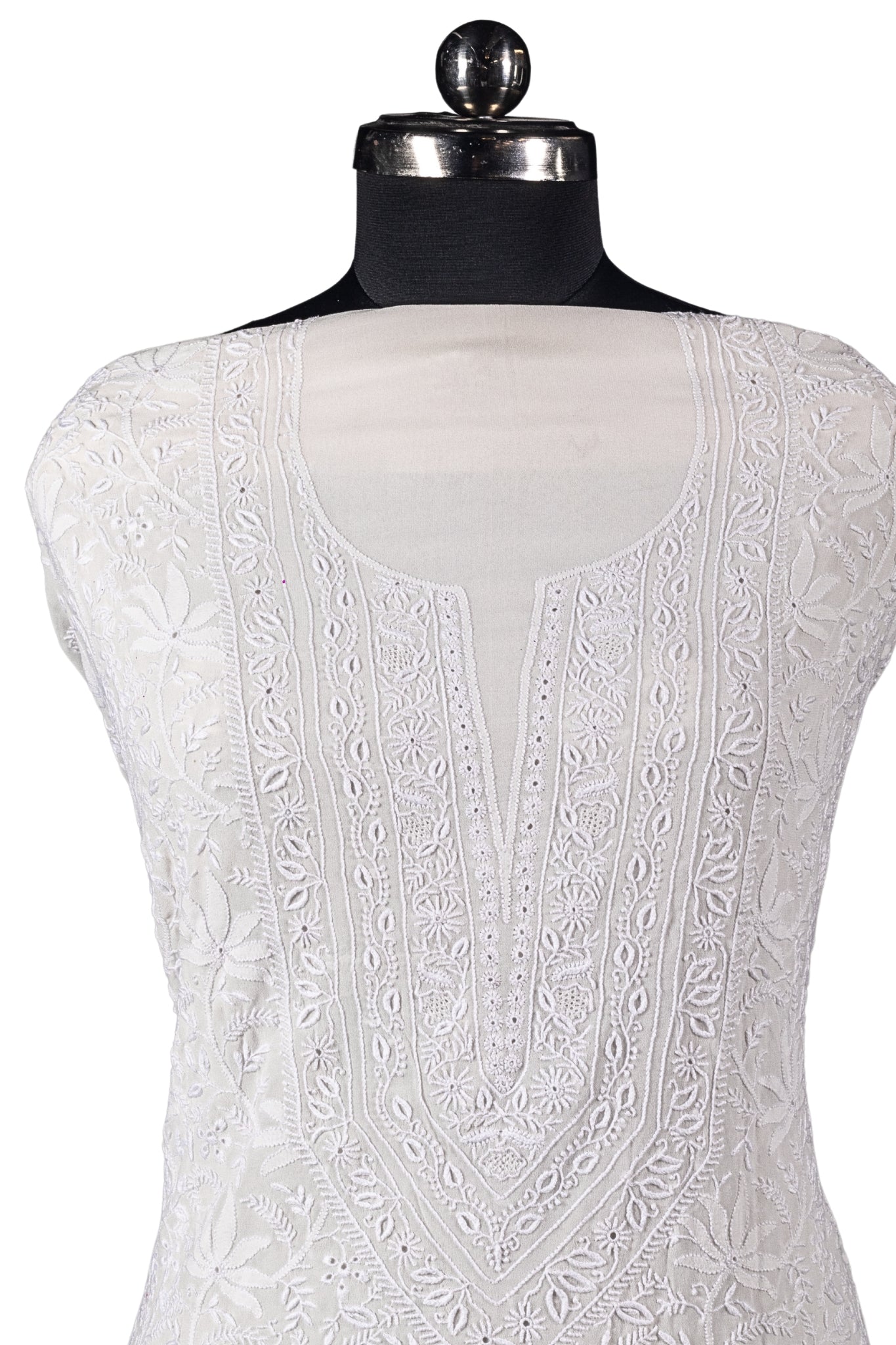 Pure Georgette Chikankari Suit with Shadow, Hole, Phool Patti, Do Taar Work (4 Piece, Dyeable, Off-White)