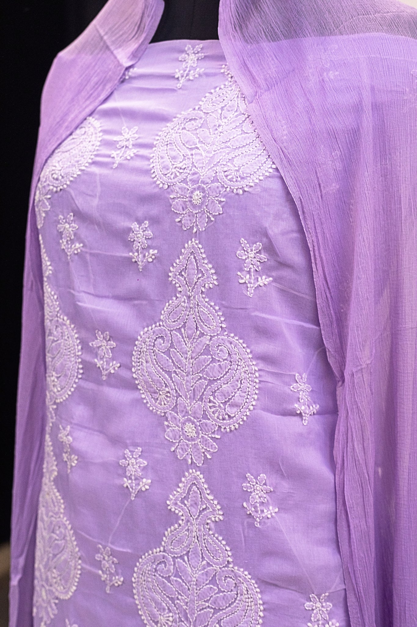 Terry Rubia Chikankari Suit with Shadow Work (3 Piece, Unstitched, Lilac)
