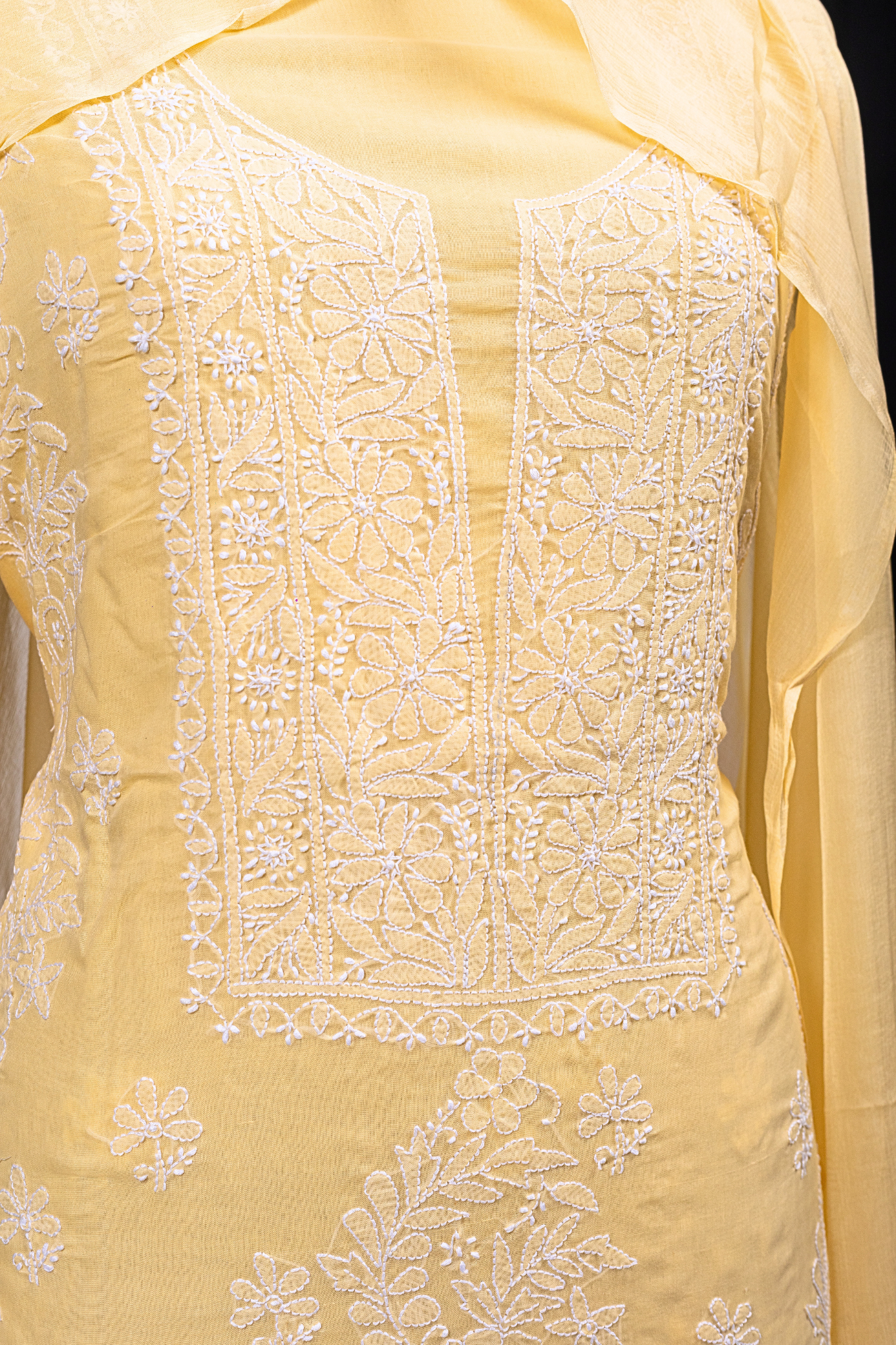 Terry Rubia Chikankari Suit with Shadow Work (3 Piece, Unstitched, Spanish Yellow)