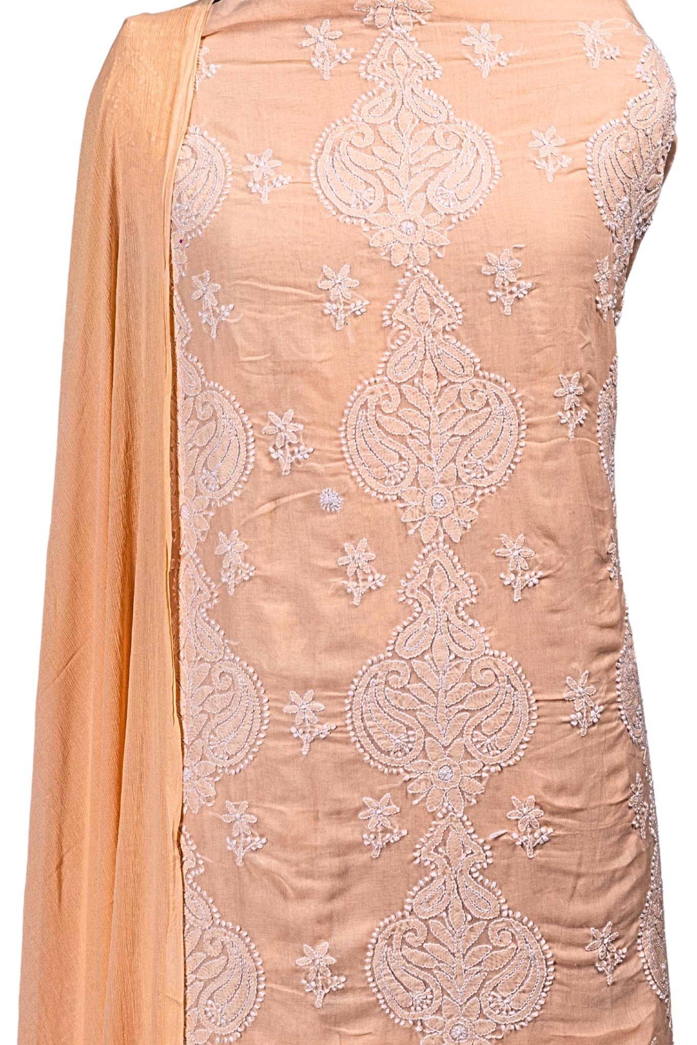 Terry Rubia Chikankari Suit with Shadow Work (3 Piece, Unstitched, Peach)