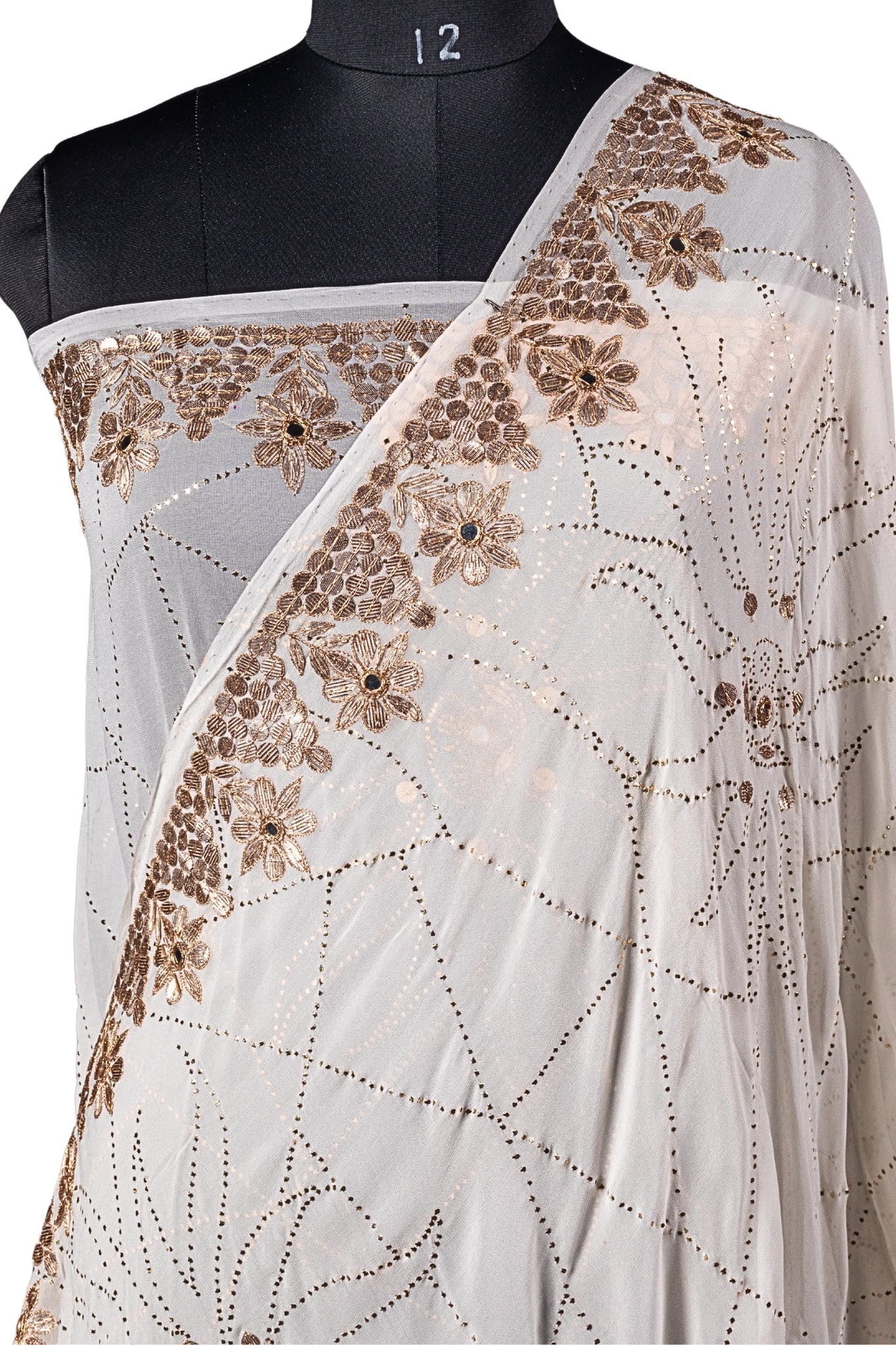 Viscose Chikankari Saree with Mukaish & Gota Patti Work (Off-White, Dyeable)