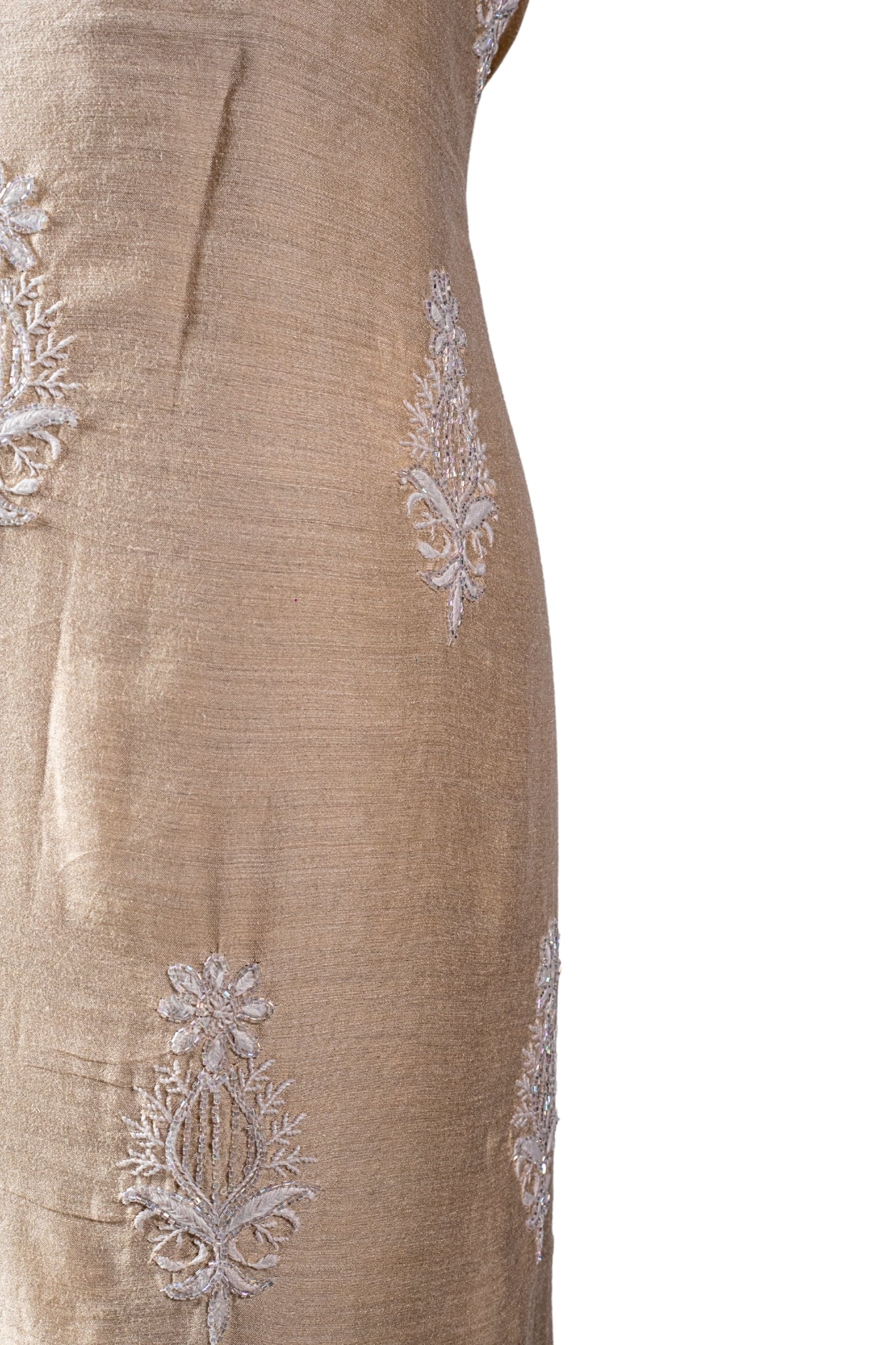 Moga Silk Chikankari Suit with Moti Work(3 Piece, Unstitched, Beige)