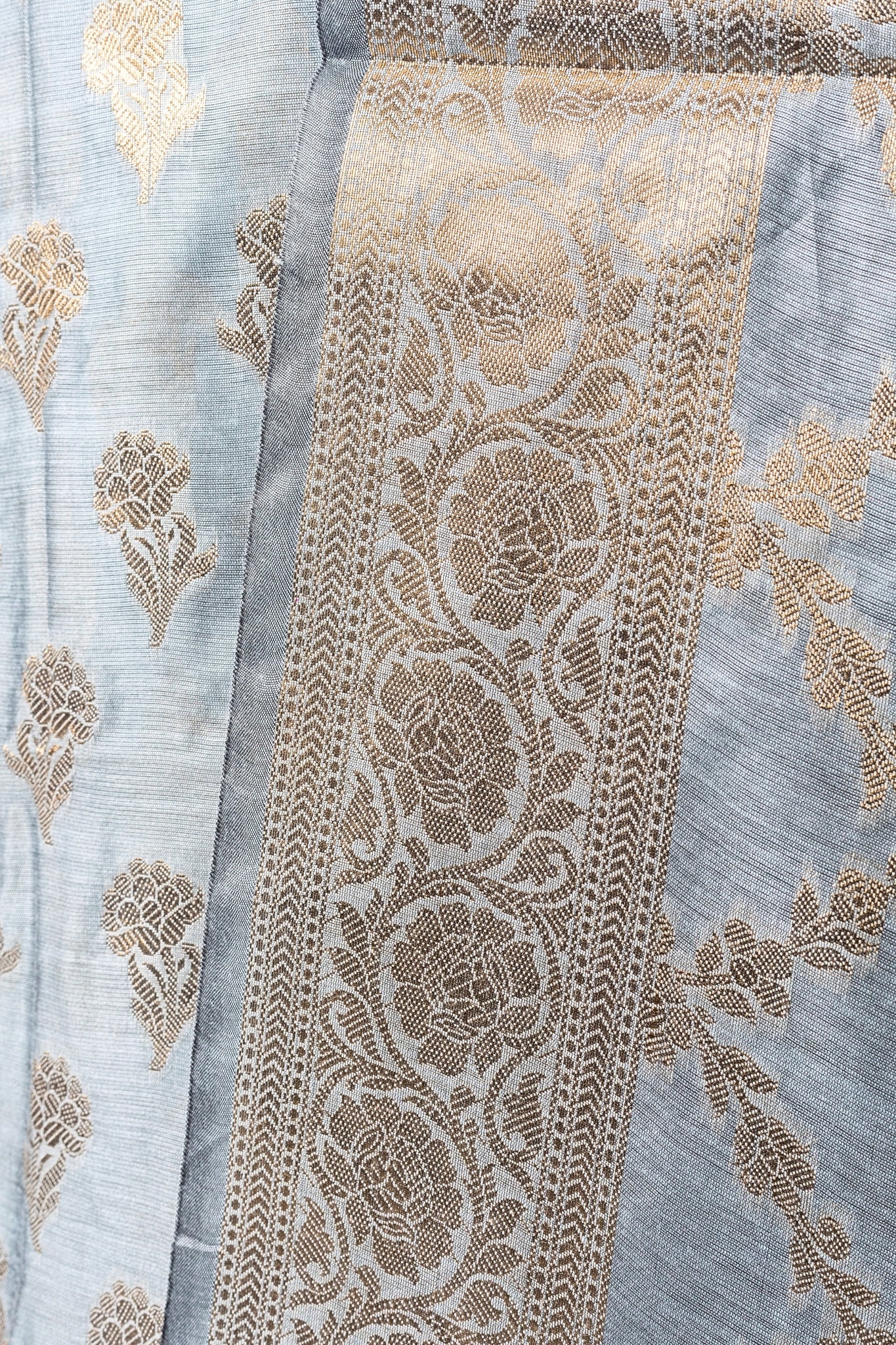 Banarasi Silk Suit(3 Piece, Unstitched, Grey)