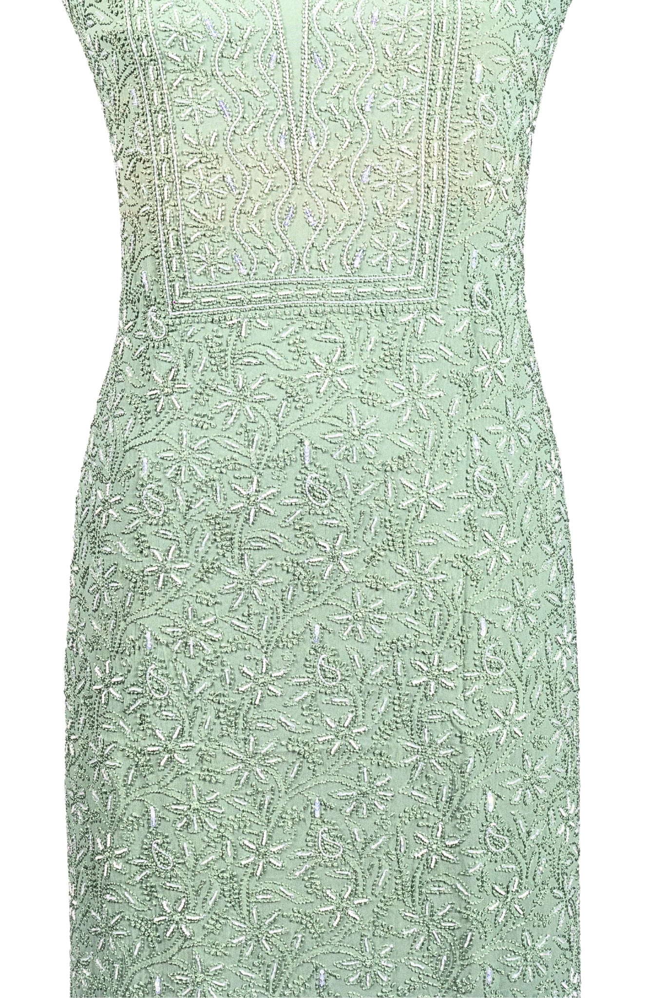 Viscose Georgette Chikankari Suit with Cutdana, Moti & Silk Embroidery Work (4 Piece, Unstitched, Sea Green)