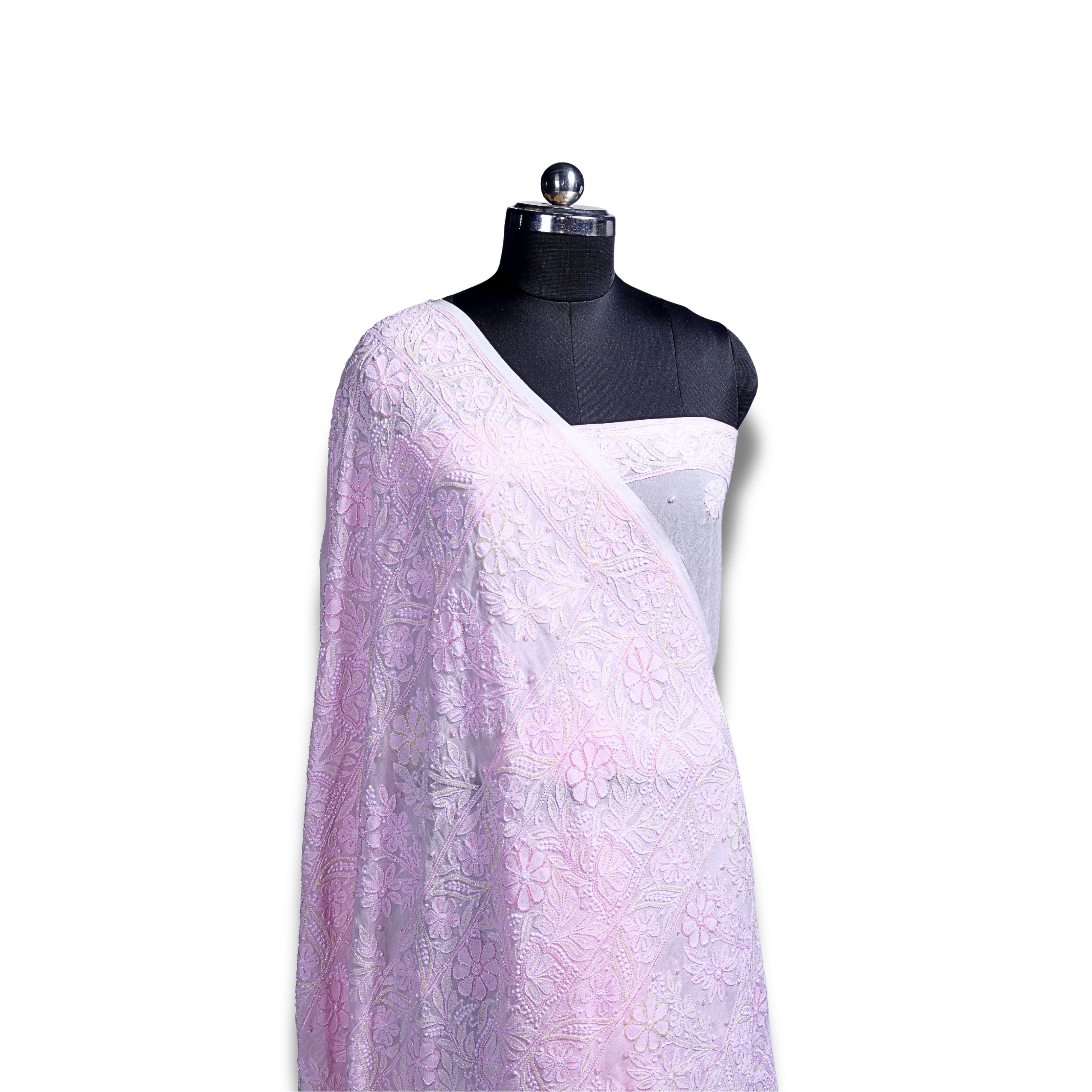 Viscose Georgette Chikankari Saree with Cutdana Moti Work(Light Pink)