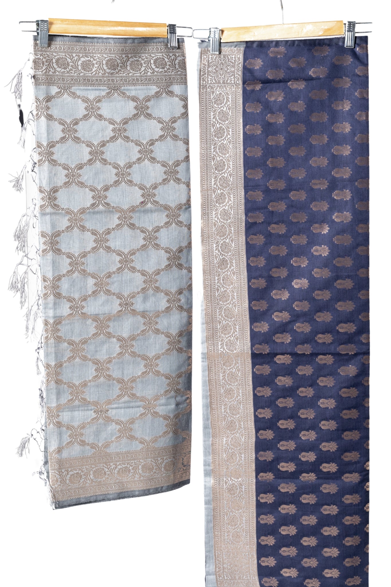 Banarasi Silk Suit(3 Piece, Unstitched, Navy Blue)