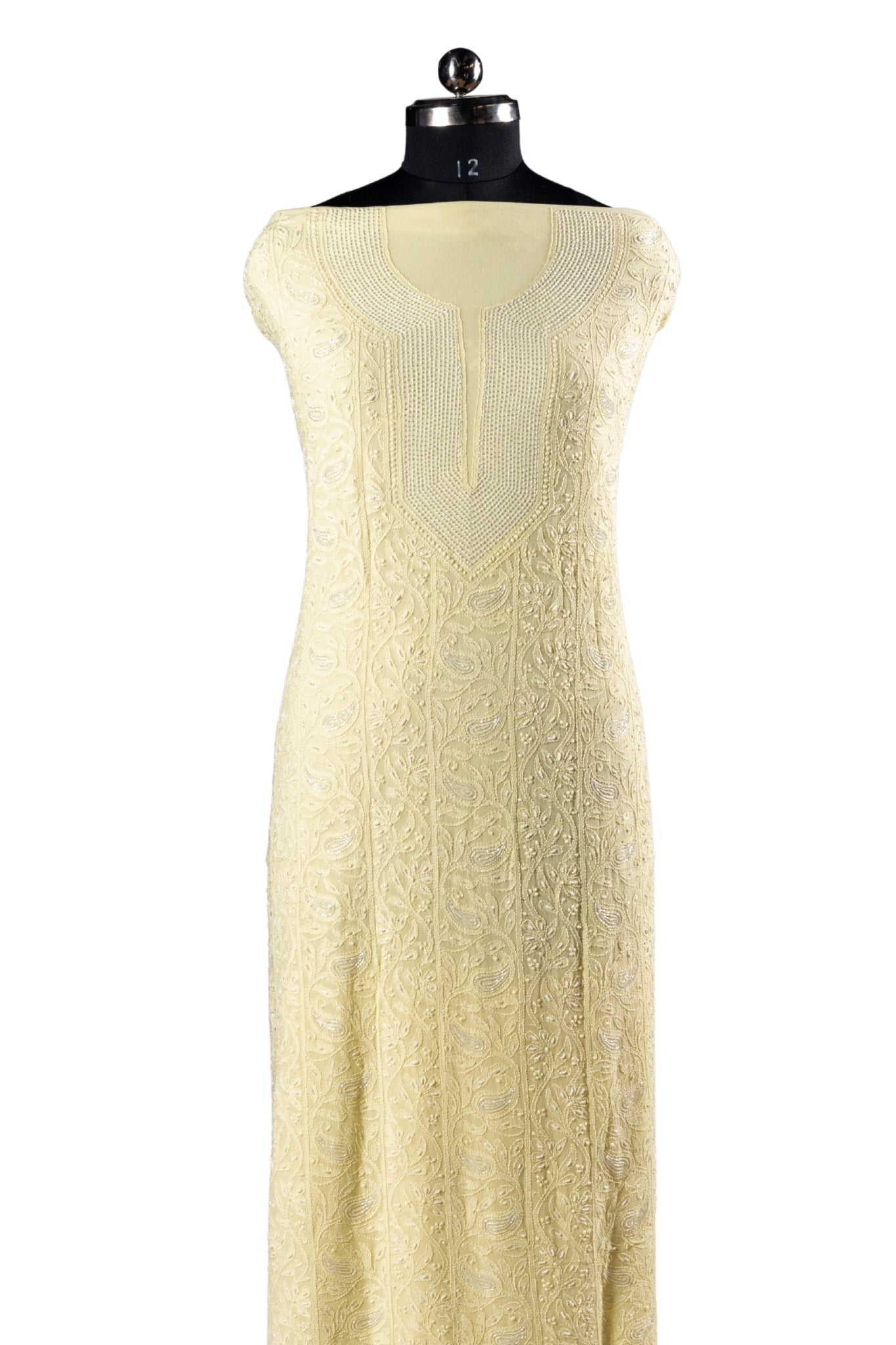 Viscose Chikankari Suit with Cutdana Moti Work (3 Piece, Unstitched, Yellow)