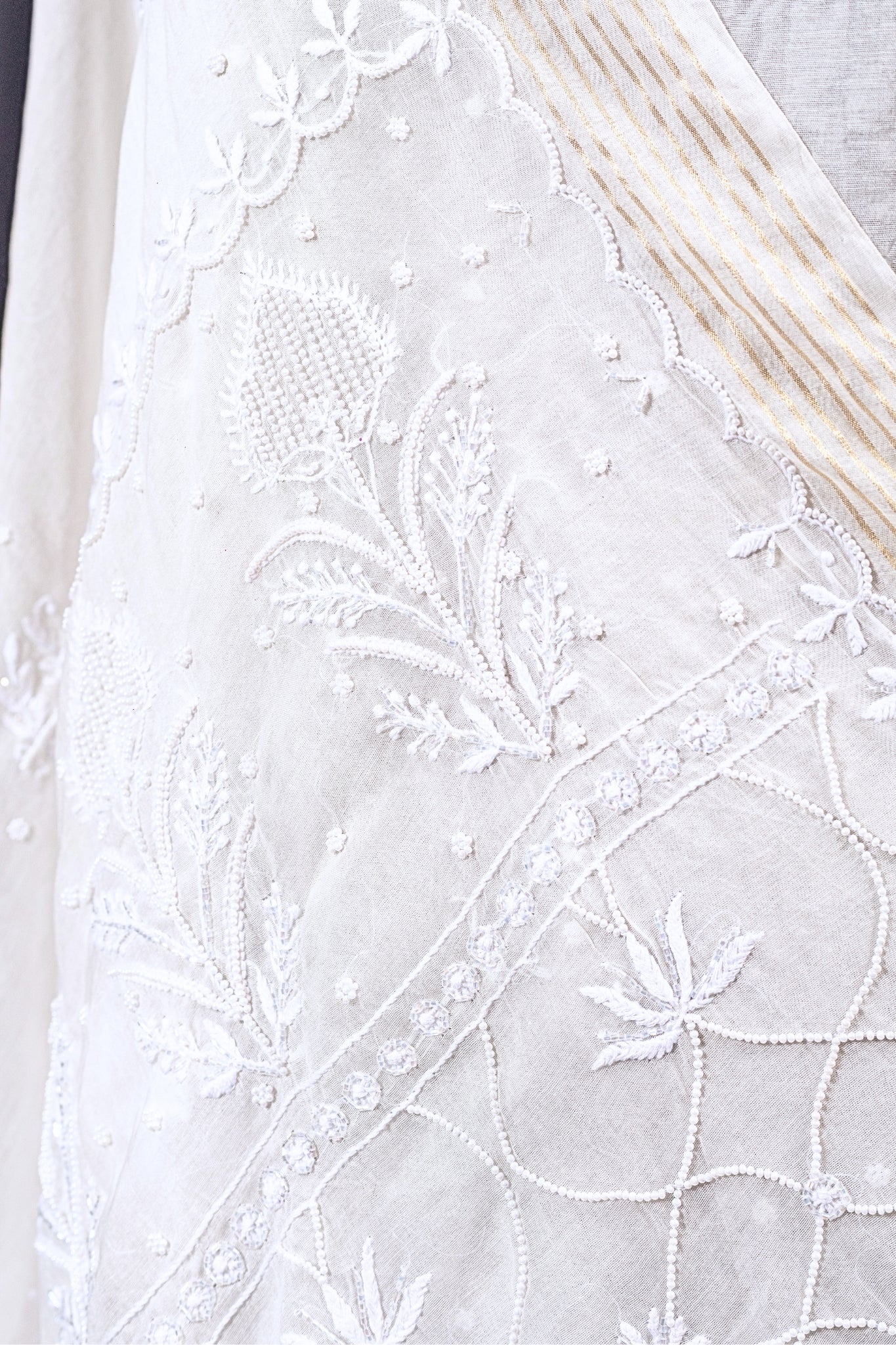 Mul Chanderi Saree with Cutdana and Add On Work (Light Beige, Dyeable)