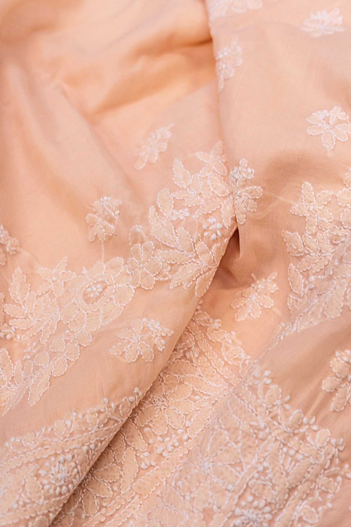 Terry Rubia Chikankari Suit with Shadow Work (3 Piece, Unstitched, Peach)