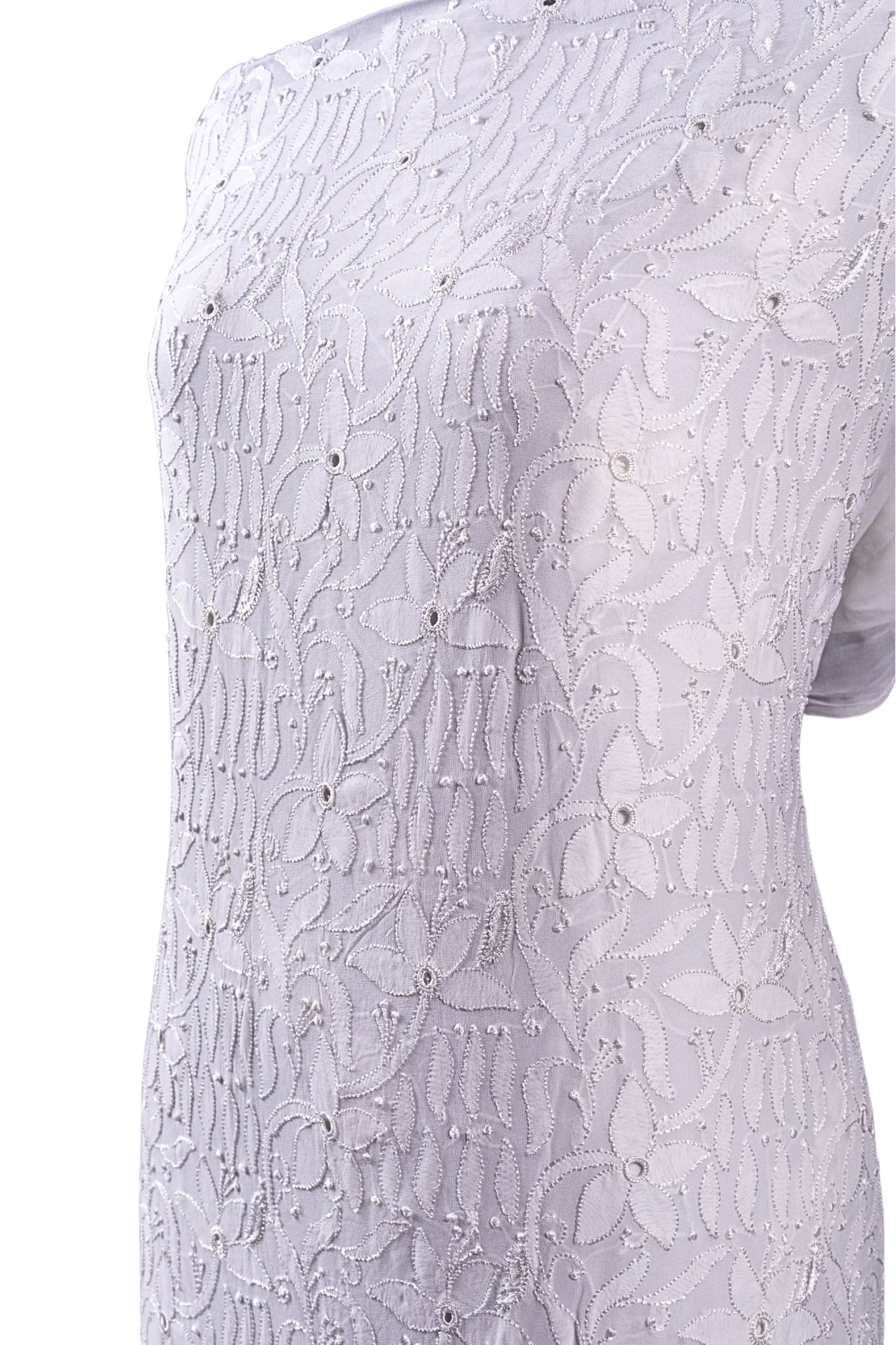 Viscose  Chikankari Suit with Shadow & Hole Work (4 Piece, Dyeable, White)