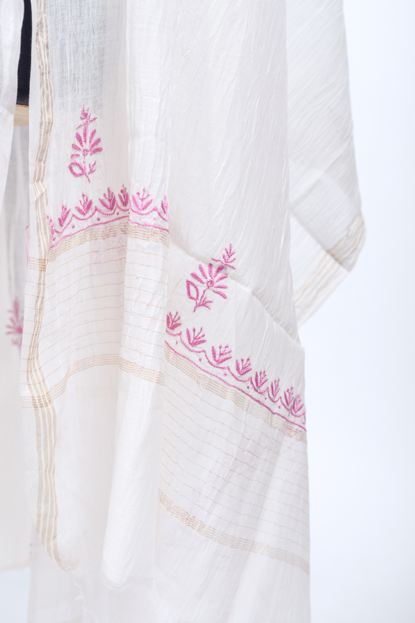 Mul Chanderi Semi-stitched Chikankari Anarkali Suit (3 Piece, Off-White with Coloured Embroidery)
