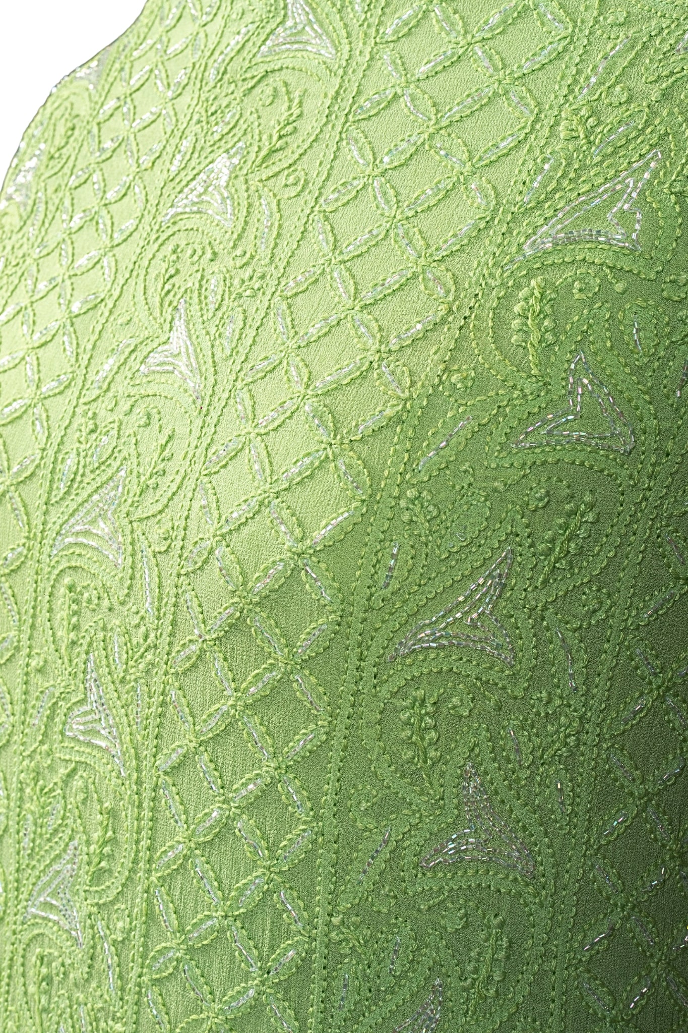 Viscose Georgette Chikankari Suit with Cutdana, Moti & Cotton Embroidery Work (4 Piece, Unstitched, Light Green)
