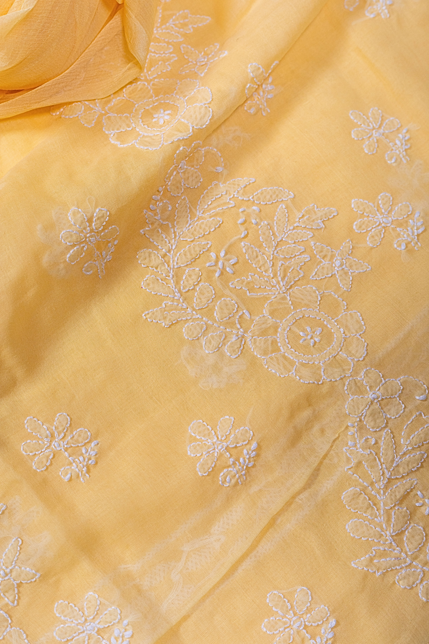 Terry Rubia Chikankari Suit with Shadow Work (3 Piece, Unstitched, Spanish Yellow)