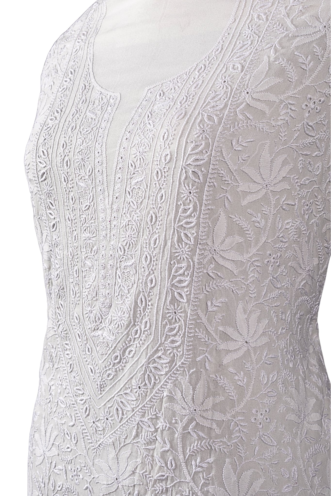 Pure Georgette Chikankari Suit with Shadow, Hole, Phool Patti, Do Taar Work (4 Piece, Dyeable, Off-White)