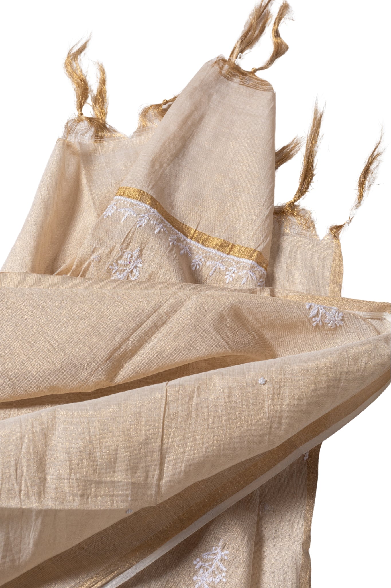 Tissue Chikankari Suit with Cutdana Moti Work (3 Piece, Unstitched, Beige)