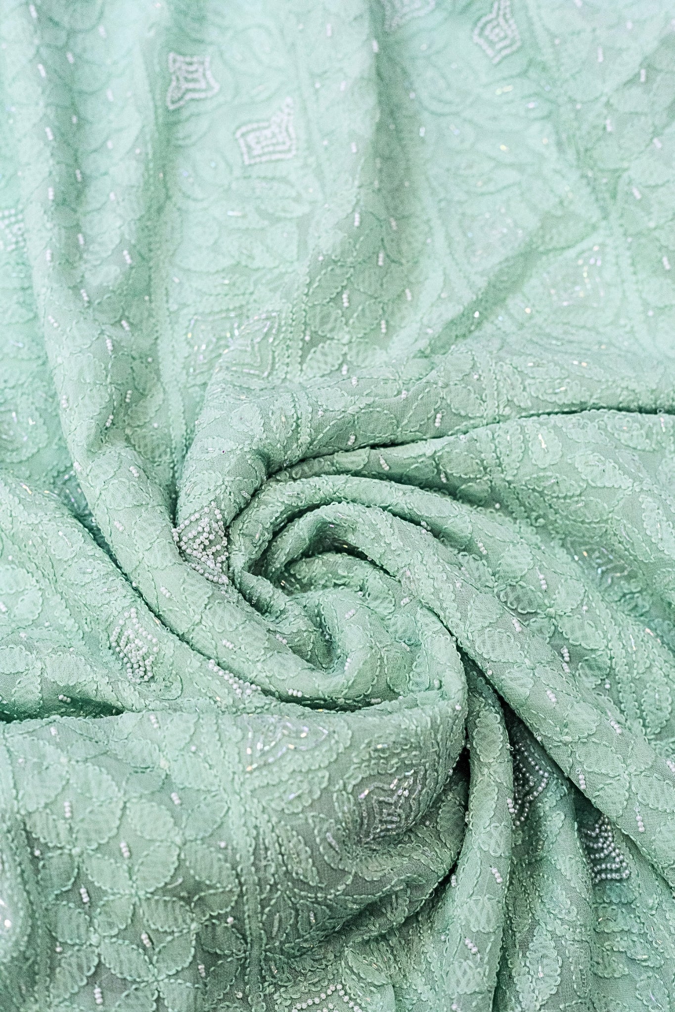Viscose Chikankari Suit with Cutdana Moti Work (3 Piece, Unstitched, Sea Green)