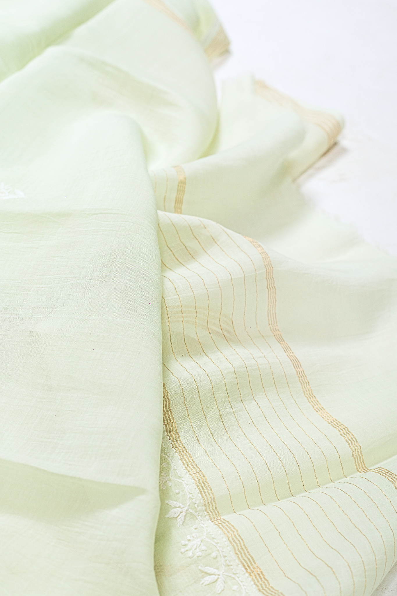 Mul Chikankari Suit with Gala Buti Work (3 Piece, Unstitched, Sage Green)