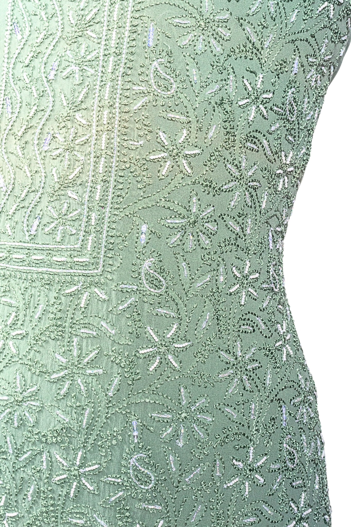 Viscose Georgette Chikankari Suit with Cutdana, Moti & Silk Embroidery Work (4 Piece, Unstitched, Sea Green)