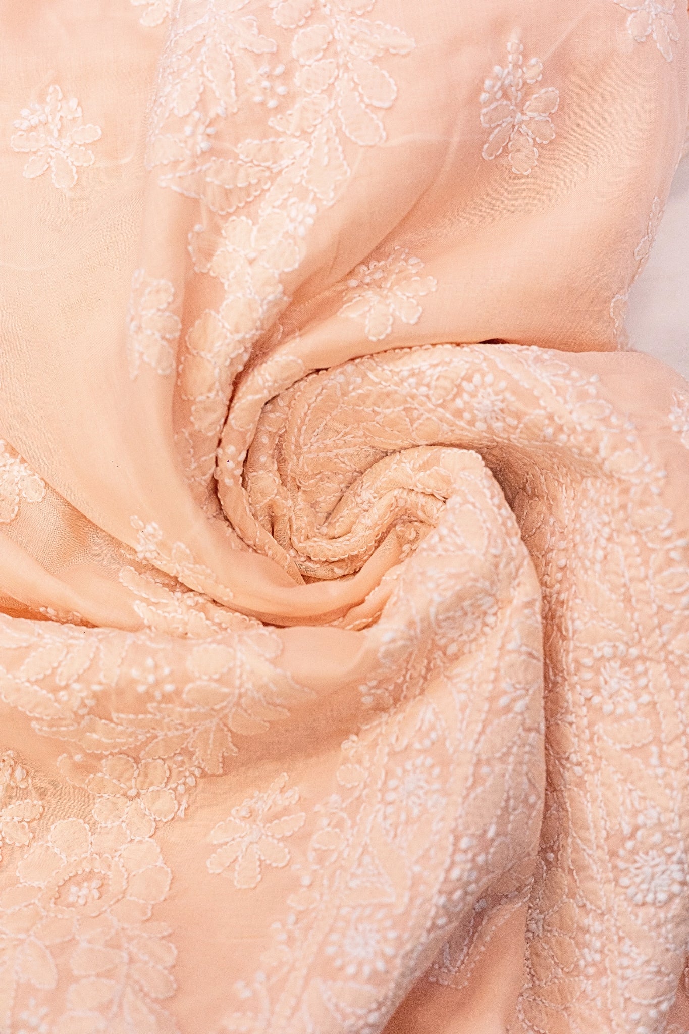 Terry Rubia Chikankari Suit with Shadow Work (3 Piece, Unstitched, Peach)