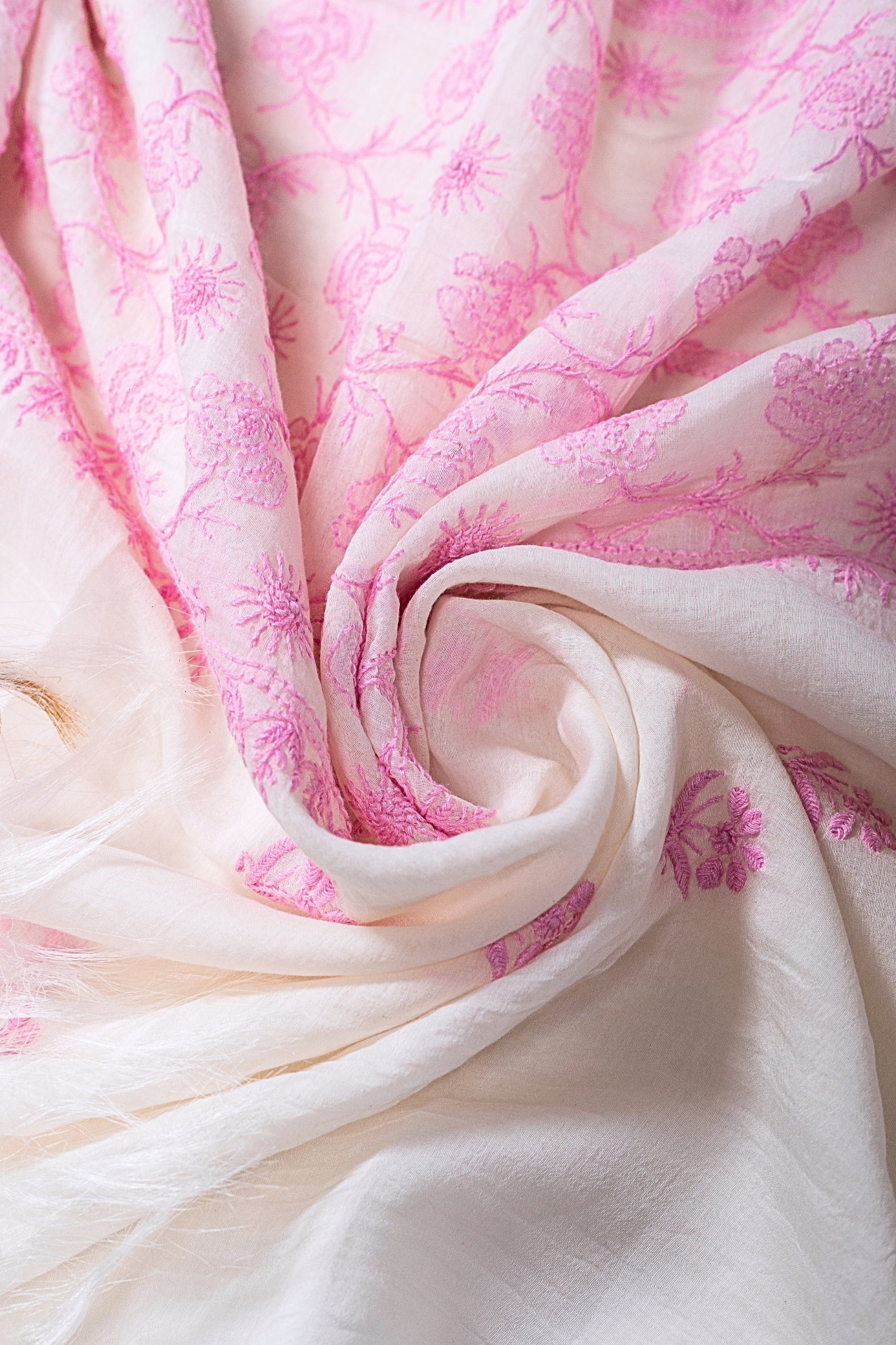 Mul Chikankari Suit with Panel Work (3 Piece, Unstitched, White/Pink)