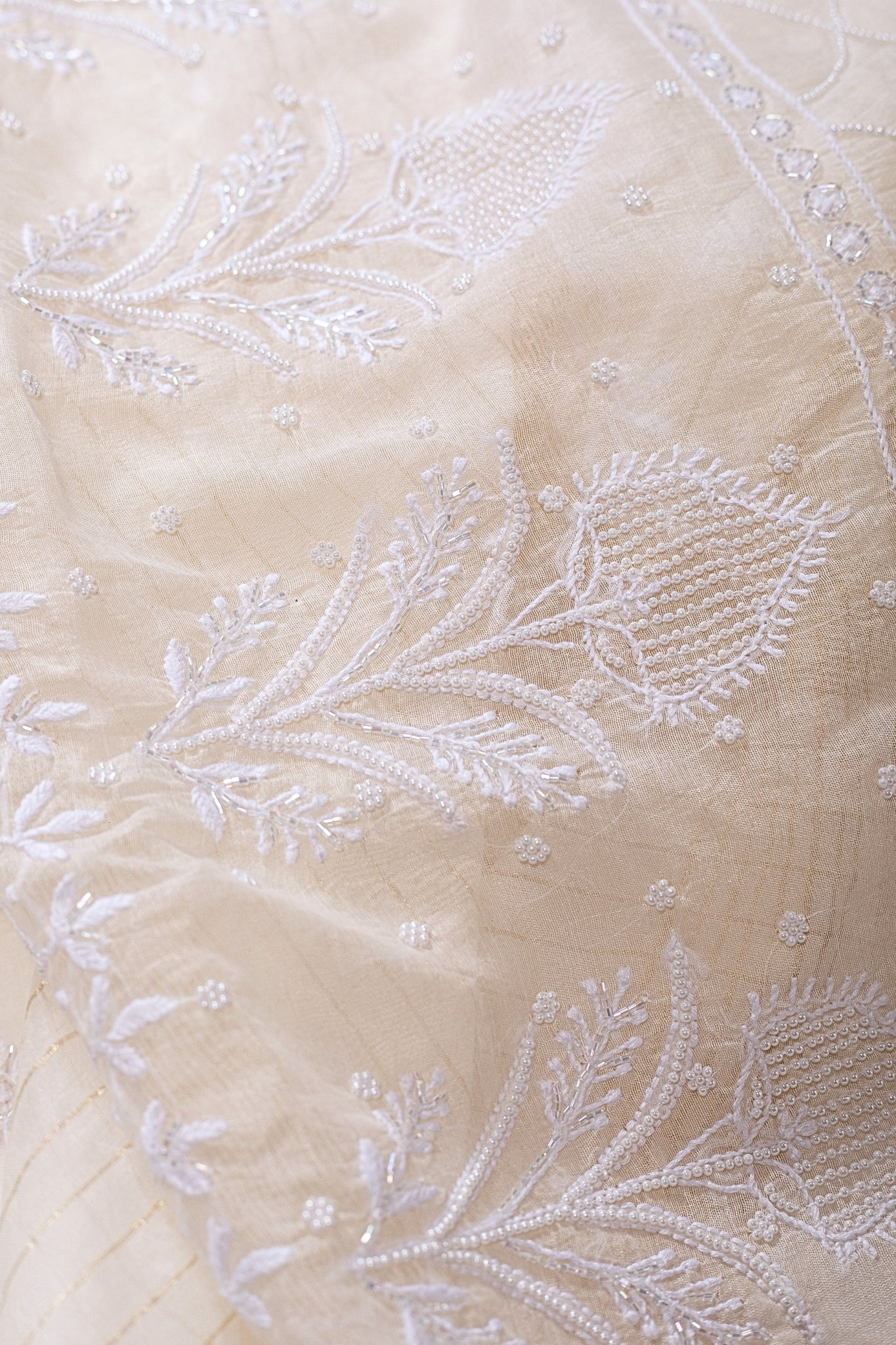 Mul Chanderi Saree with Cutdana and Add On Work (Light Beige, Dyeable)