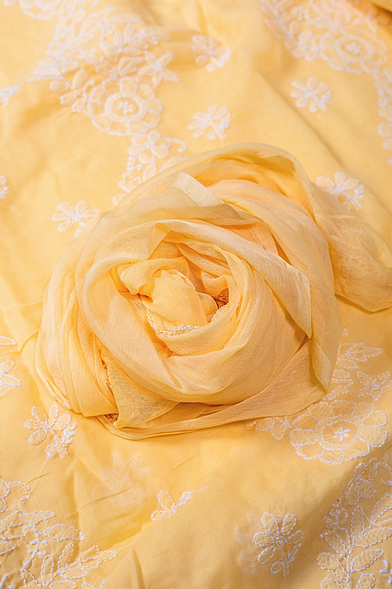 Terry Rubia Chikankari Suit with Shadow Work (3 Piece, Unstitched, Spanish Yellow)