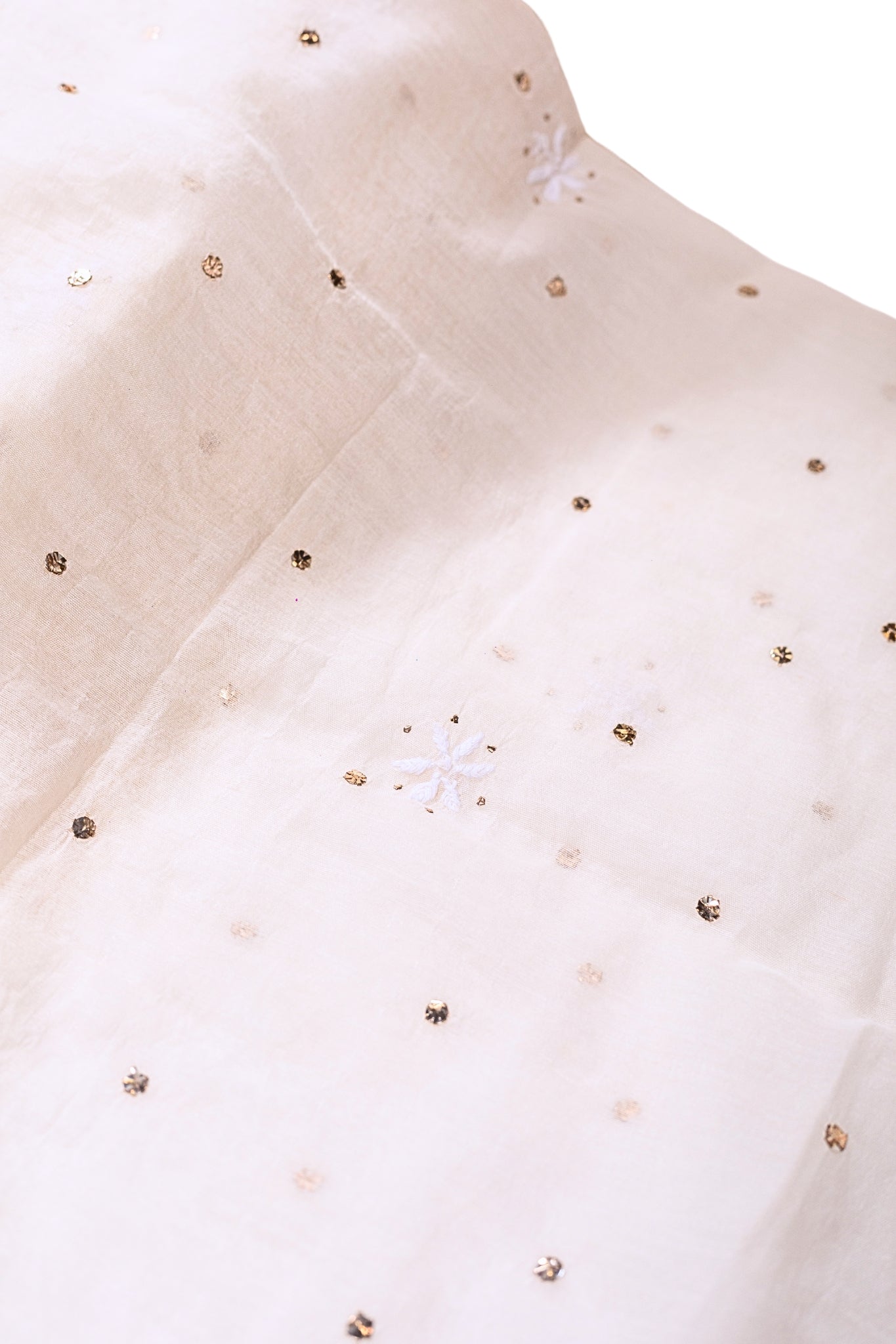 Mul Chikankari Saree with Mukaish Work (Dyeable, Off-White)