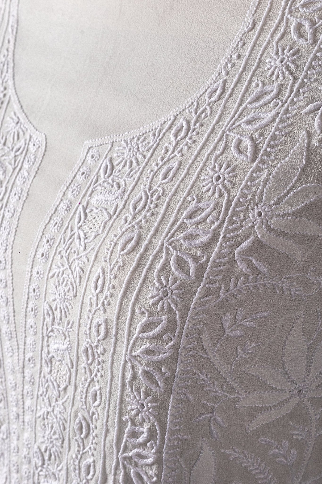 Pure Georgette Chikankari Suit with Shadow, Hole, Phool Patti, Do Taar Work (4 Piece, Dyeable, Off-White)