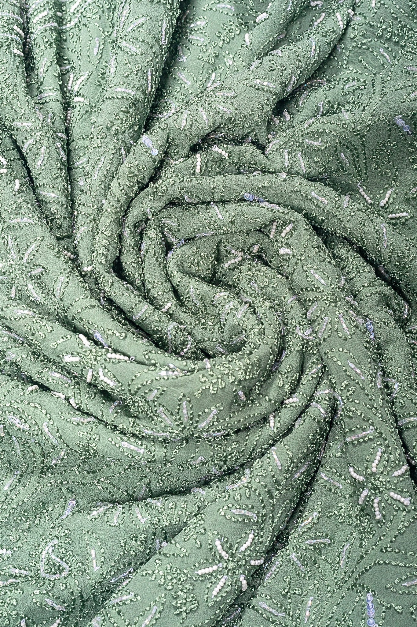 Viscose Georgette Chikankari Suit with Cutdana, Moti & Silk Embroidery Work (4 Piece, Unstitched, Sea Green)